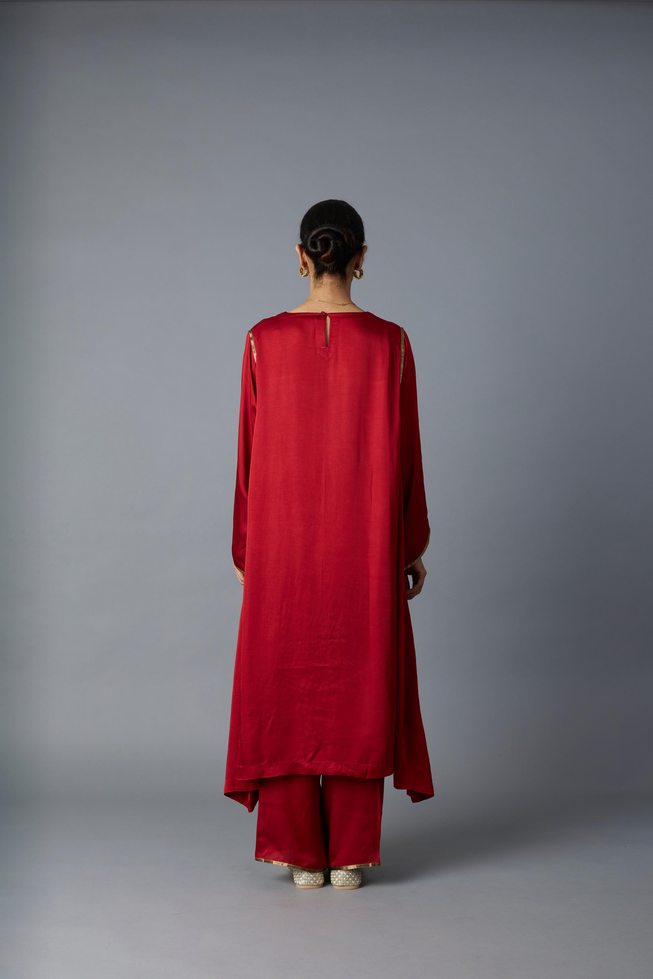 SABAH KALIDAR KURTA SET- DEEP RED