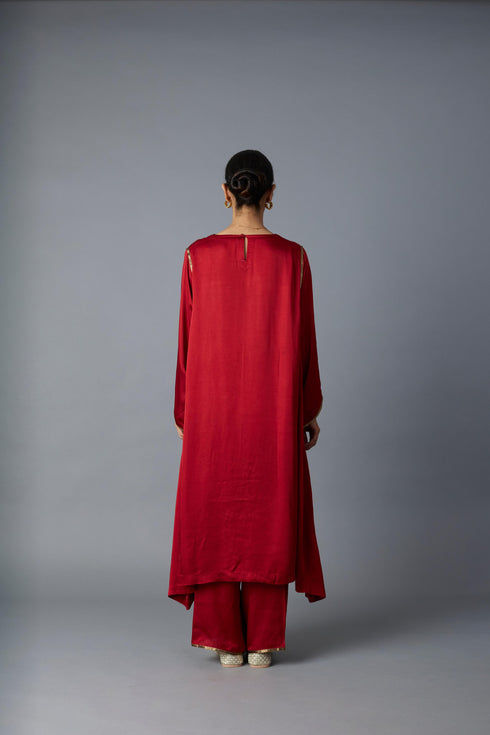 SABAH KALIDAR KURTA SET- DEEP RED