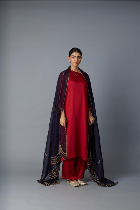 SABAH KALIDAR KURTA SET- DEEP RED