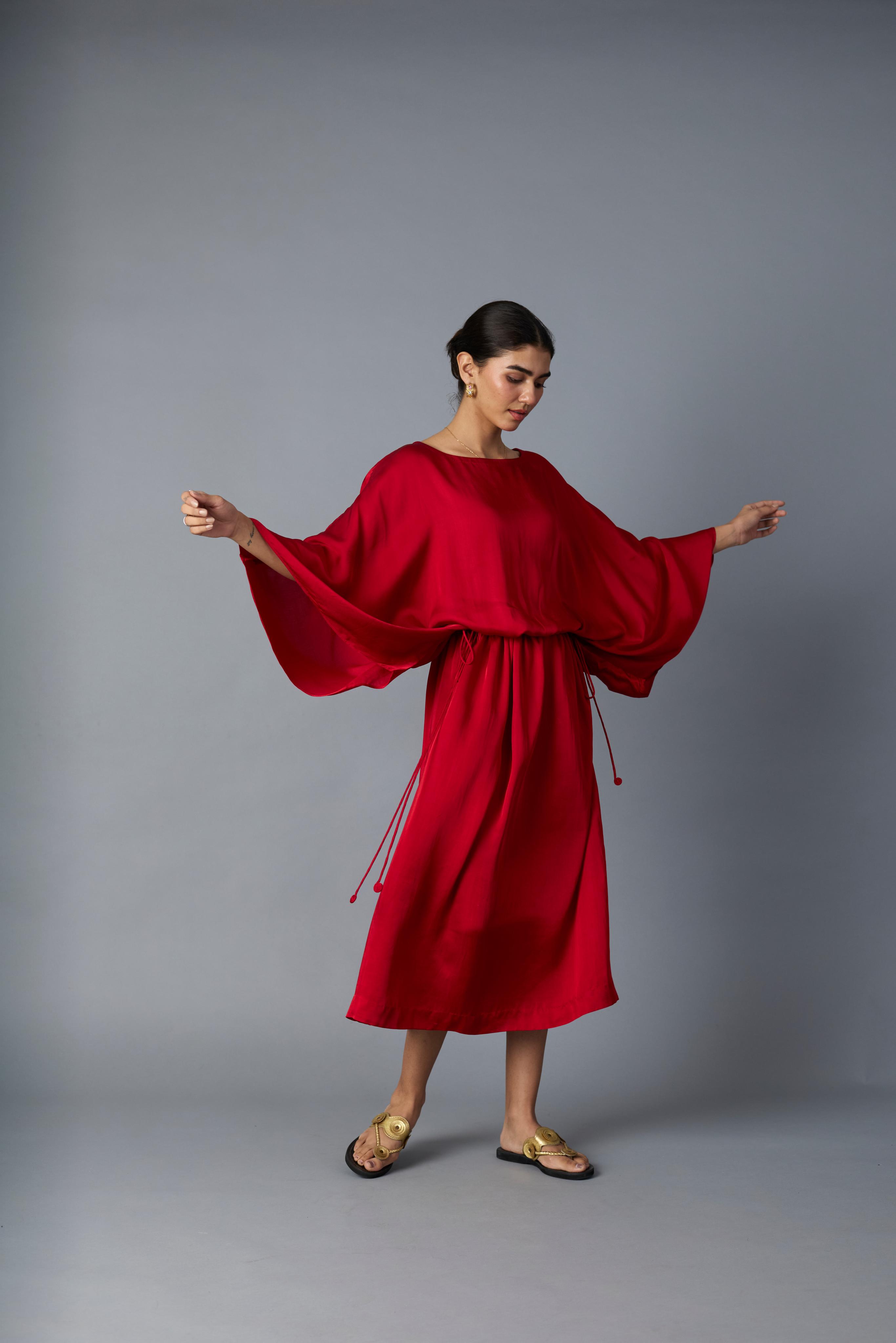 batwing dress red Womens Friends Like These Berry Red Petite Satin Lace Trim Batwing Midi Dress US 6
