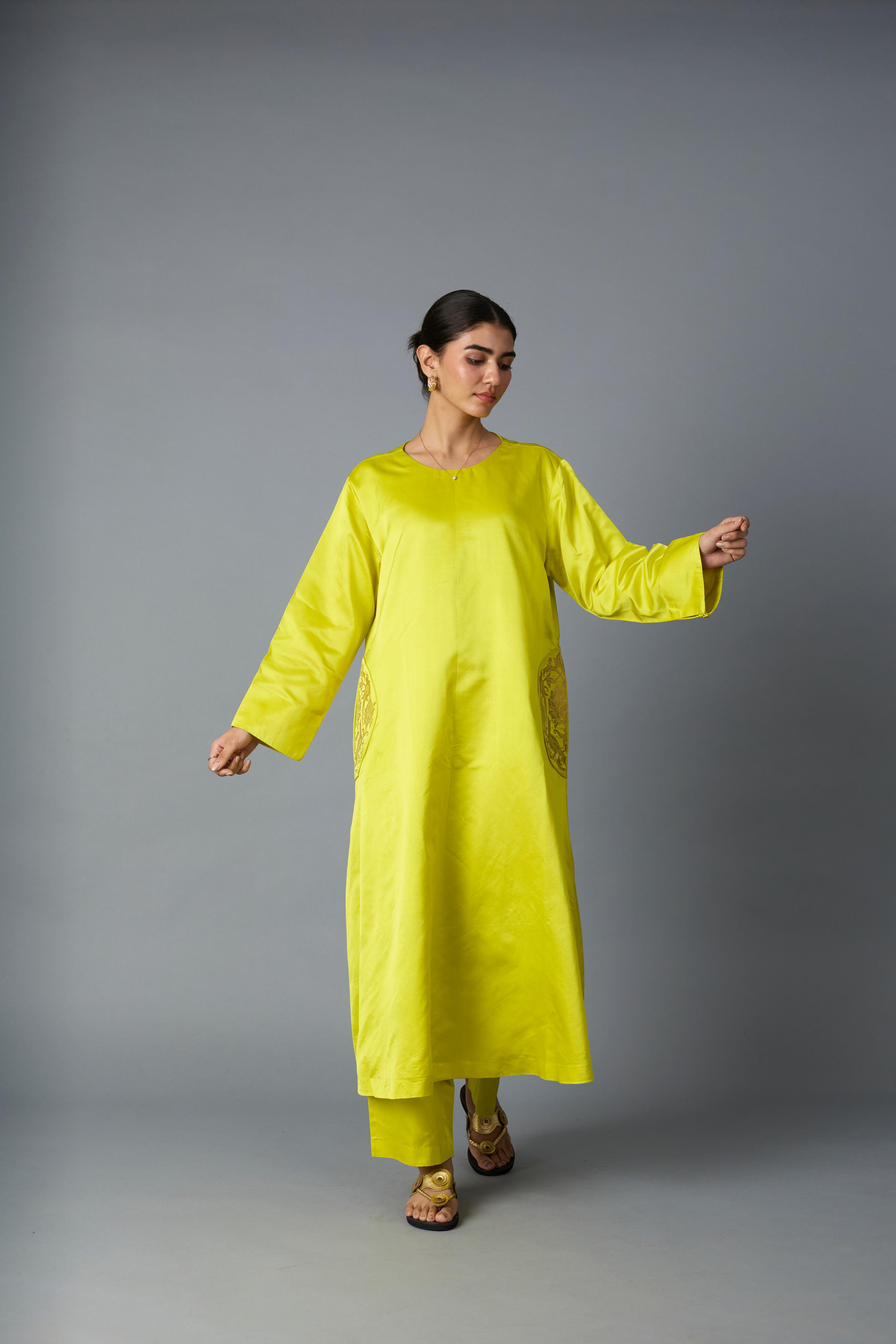 GEET SILK KURTA SET YELLOW (SET OF TWO )