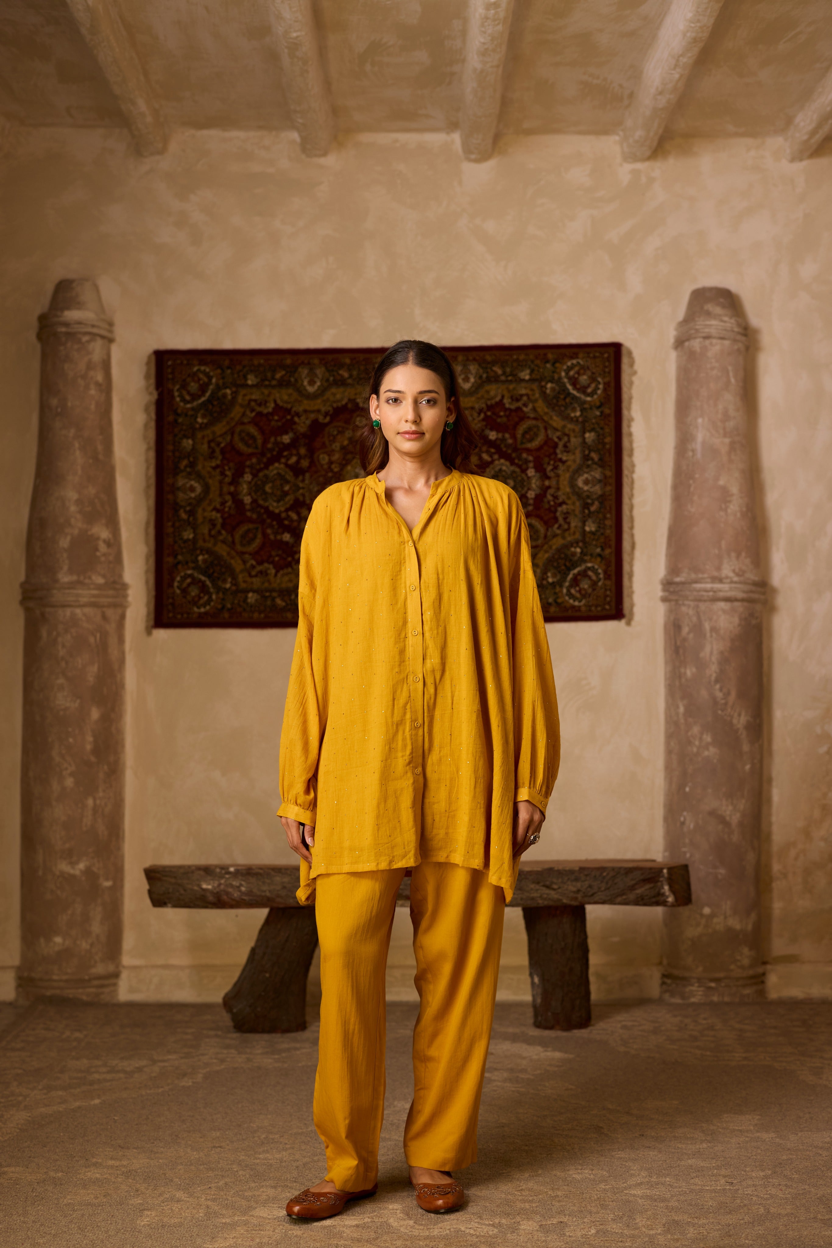 BASANTI CO-ORD SET MUSTARD YELLOW  (SET OF TWO PCS)