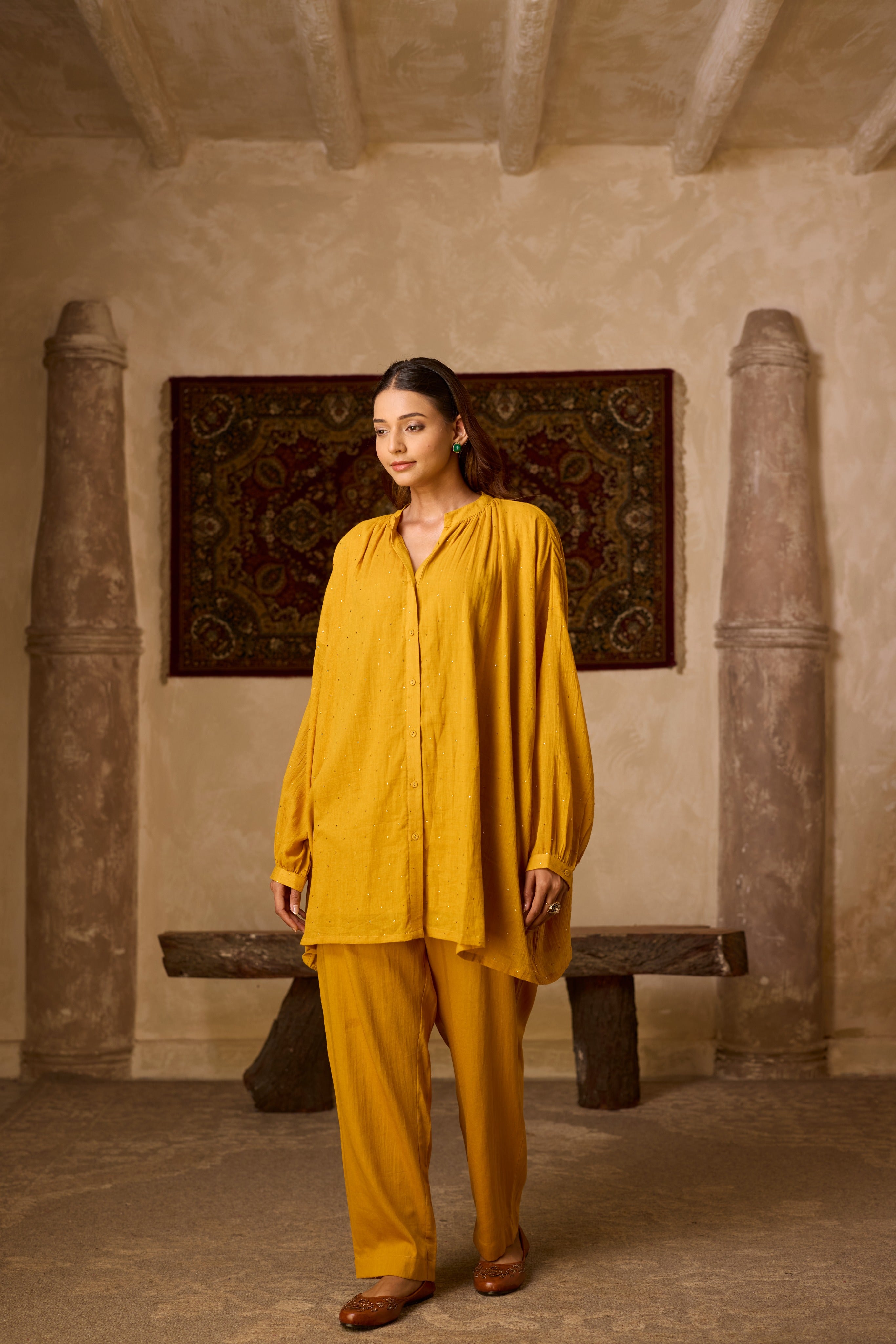 BASANTI CO-ORD SET MUSTARD YELLOW  (SET OF TWO PCS)