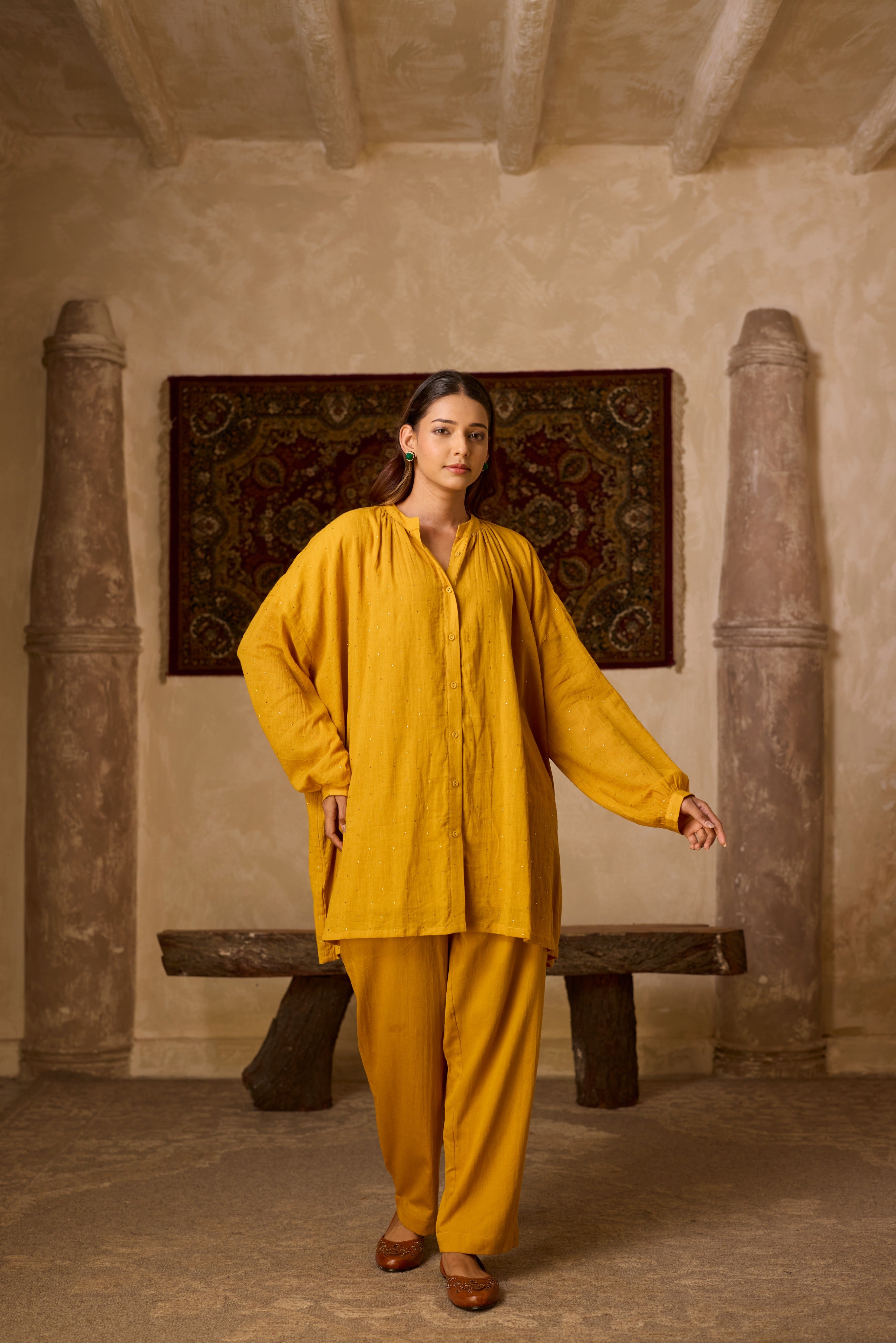 BASANTI CO-ORD SET MUSTARD YELLOW  (SET OF TWO PCS)