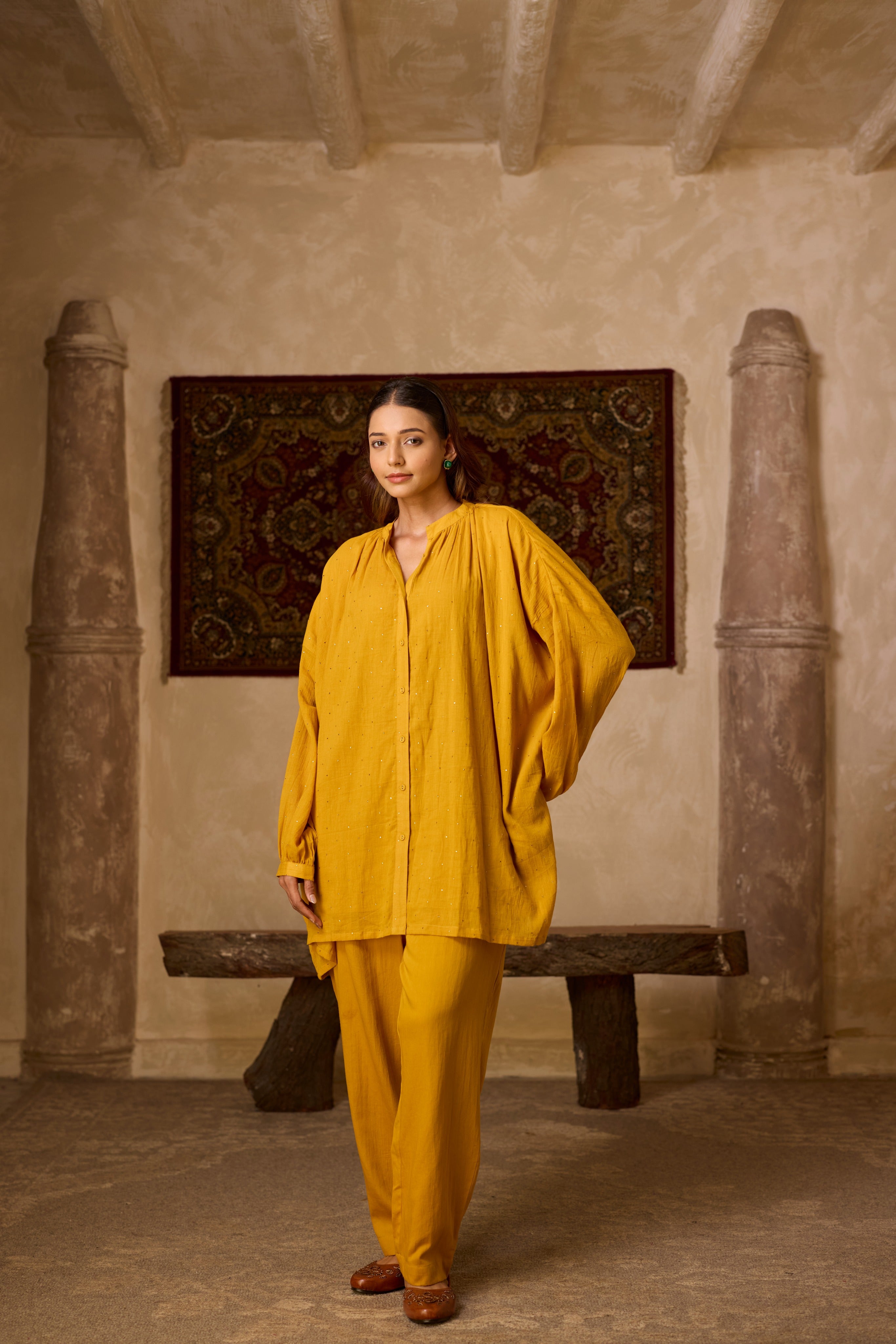 BASANTI CO-ORD SET MUSTARD YELLOW  (SET OF TWO PCS)