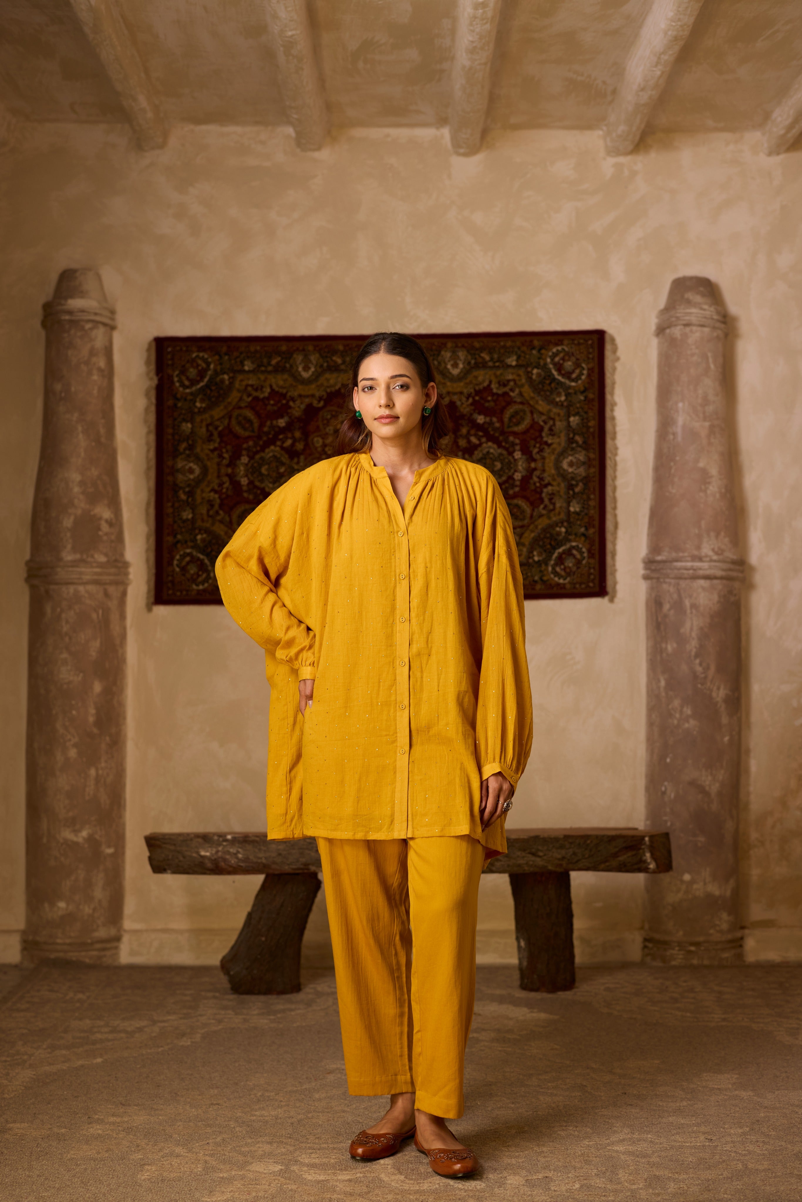 BASANTI CO-ORD SET MUSTARD YELLOW  (SET OF TWO PCS)