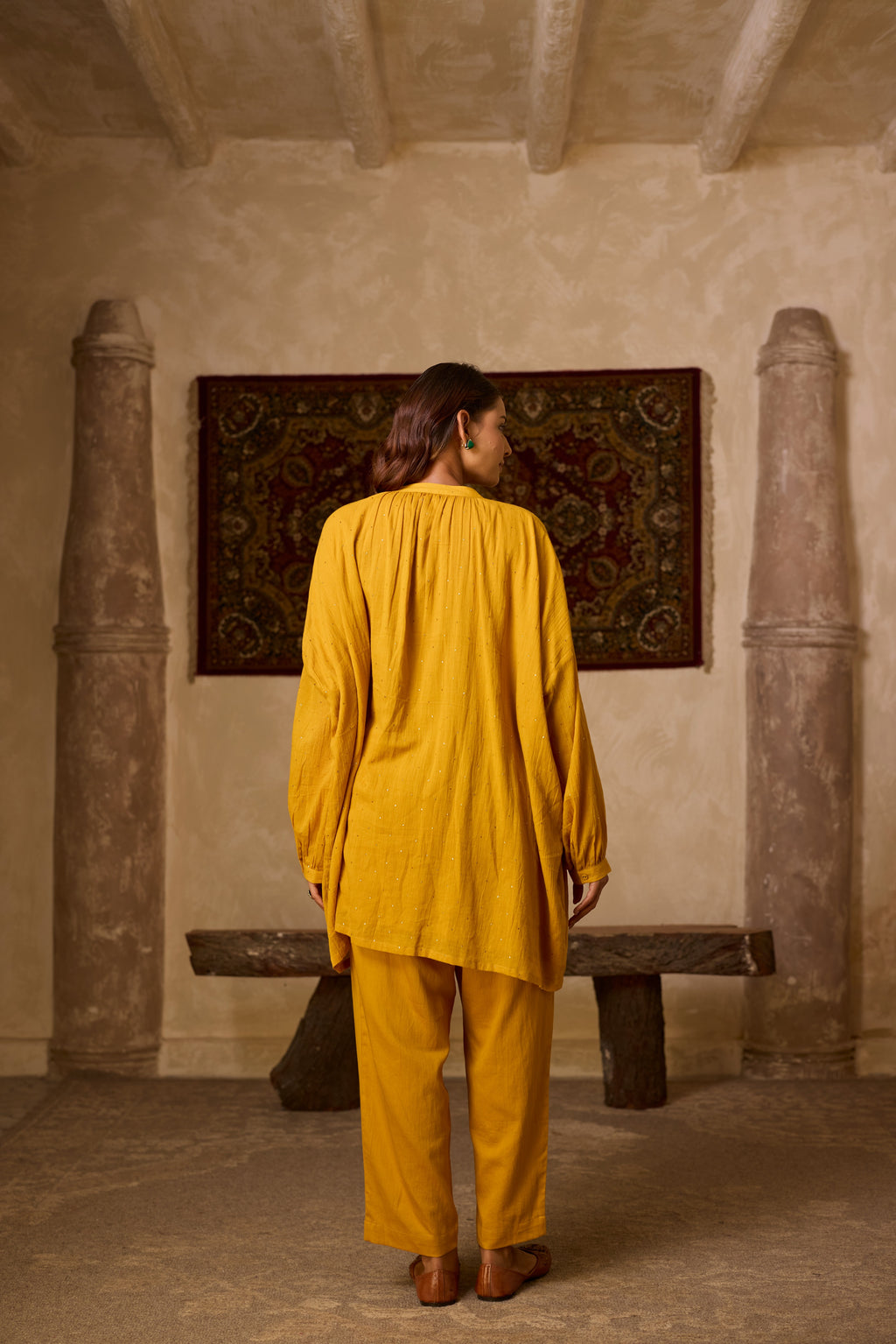 BASANTI CO-ORD SET MUSTARD YELLOW  (SET OF TWO PCS)