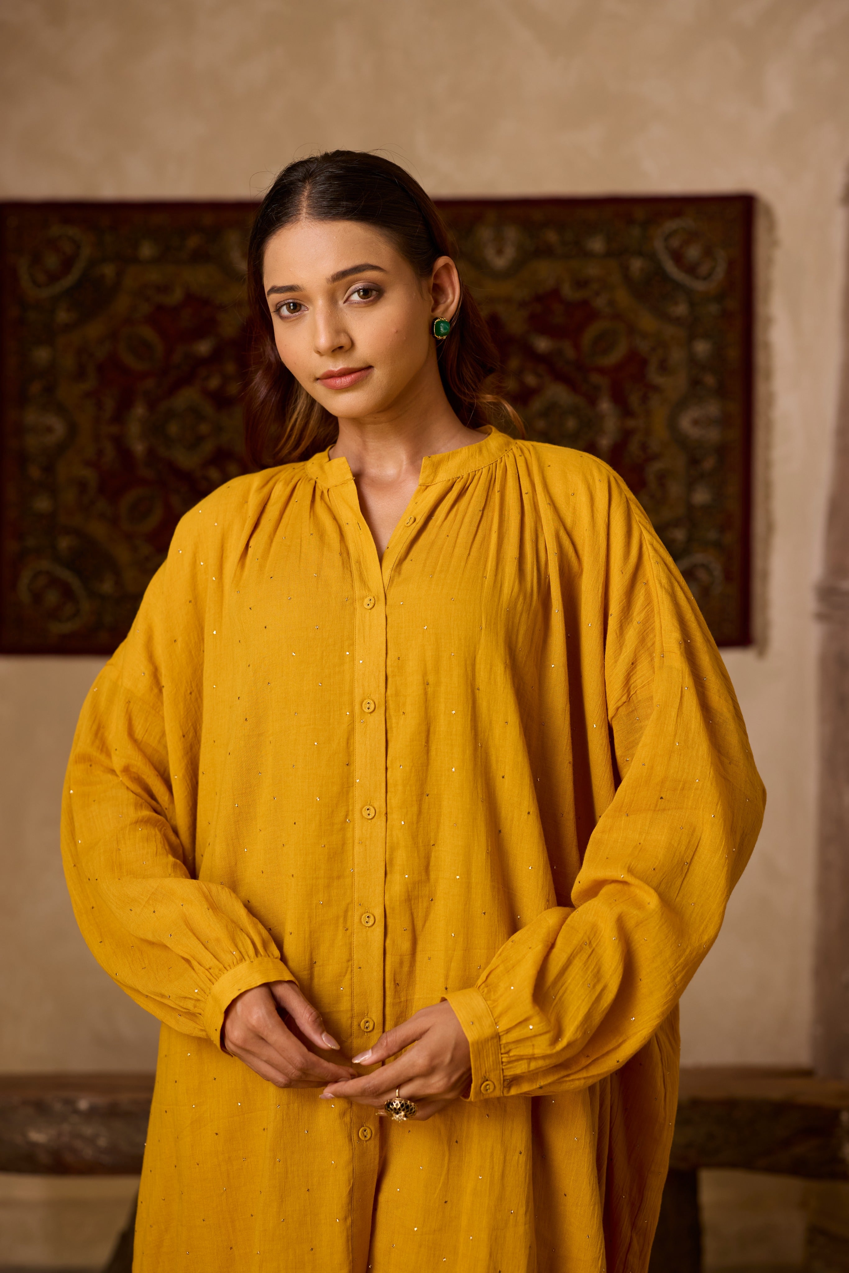 BASANTI CO-ORD SET MUSTARD YELLOW  (SET OF TWO PCS)
