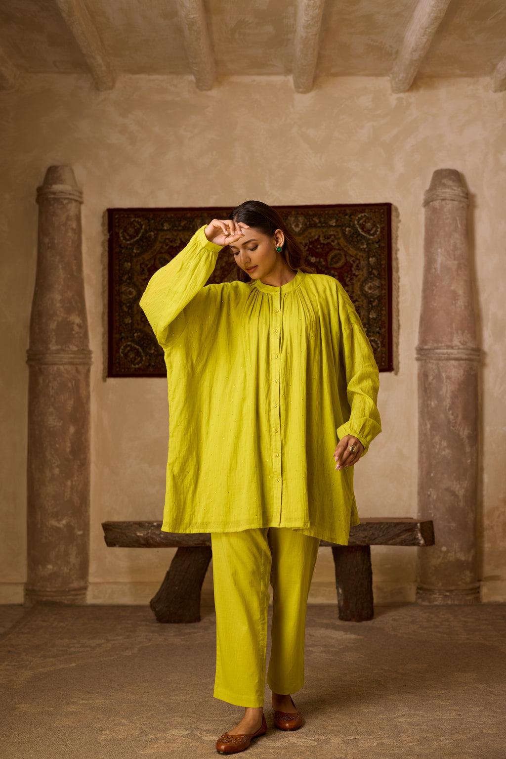 BASANTI CO-ORD SET LIME GREEN (SET OF TWO PCS)