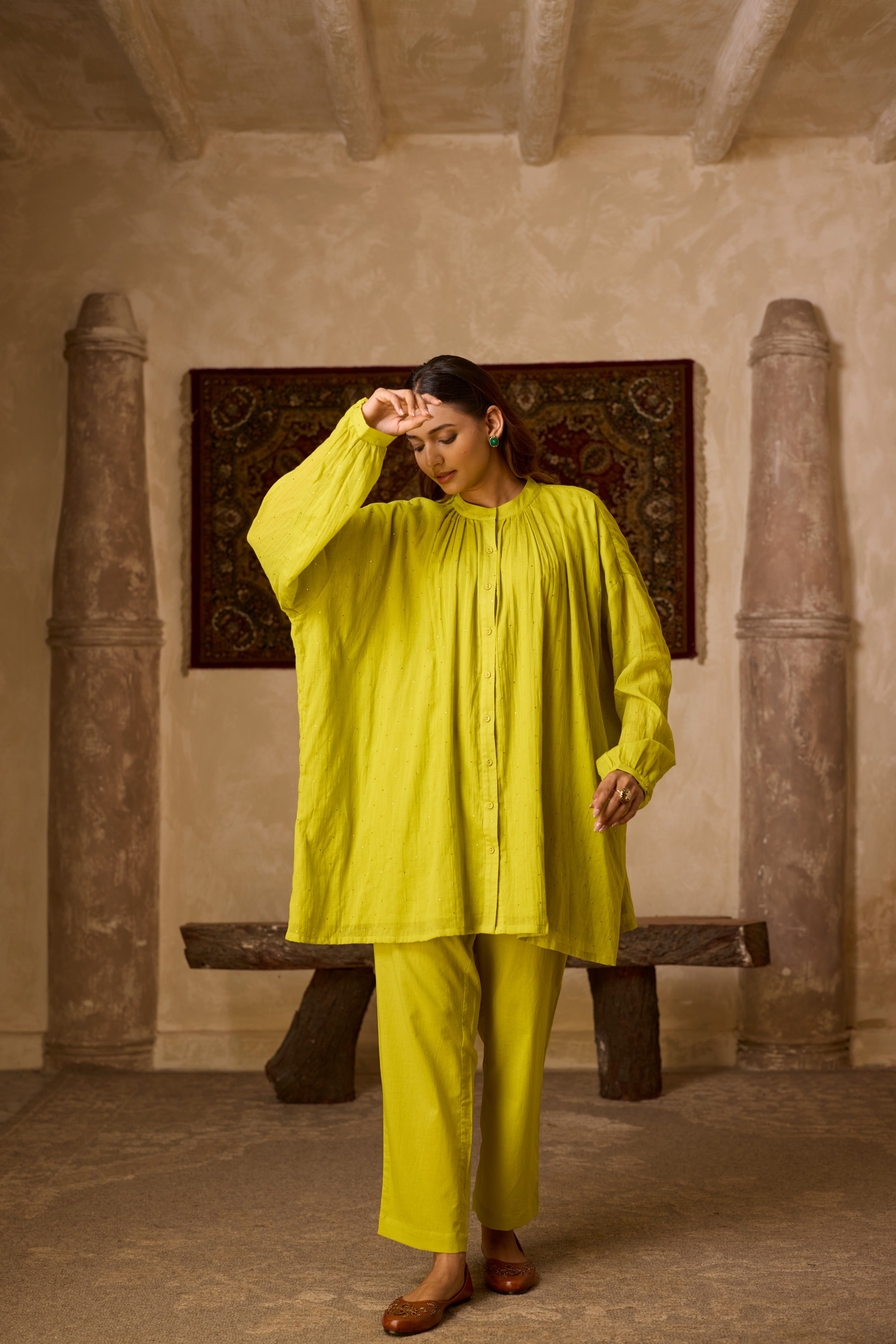 BASANTI CO-ORD SET LIME GREEN (SET OF TWO PCS)