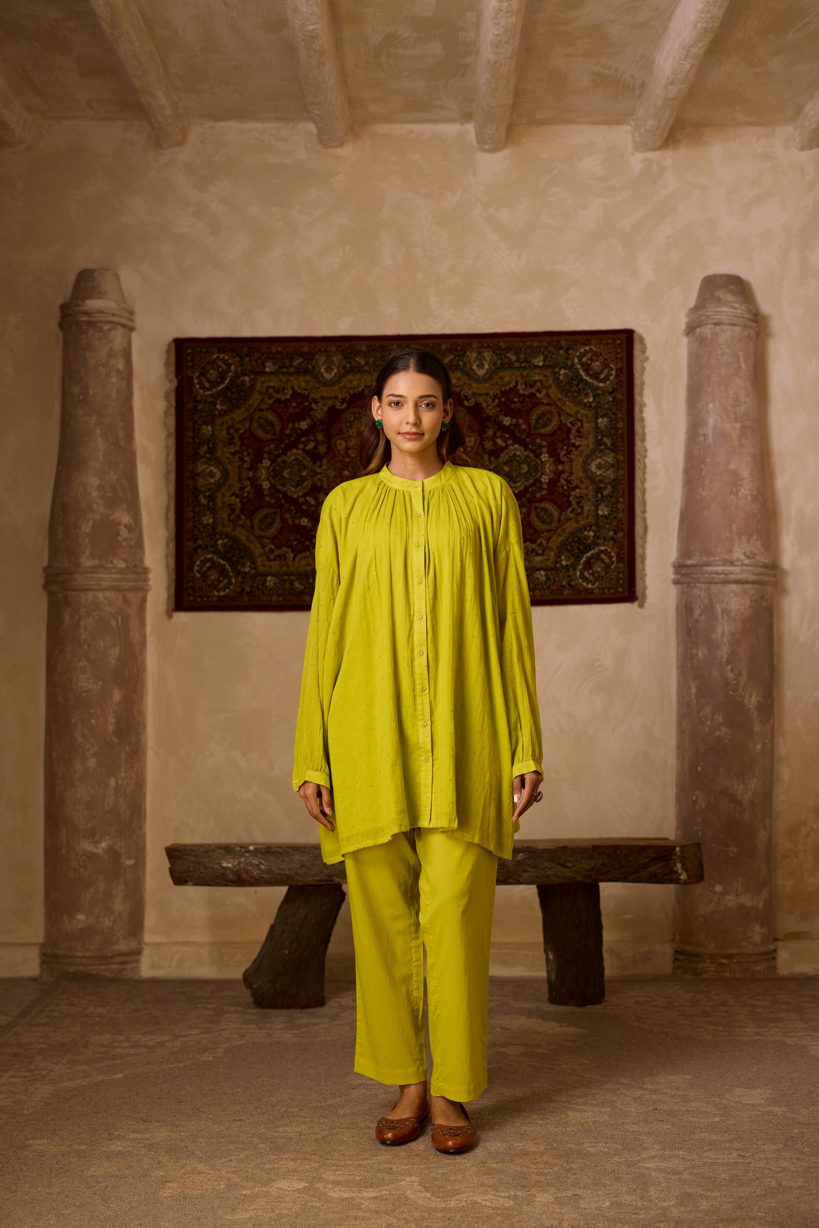 BASANTI CO-ORD SET LIME GREEN (SET OF TWO PCS)