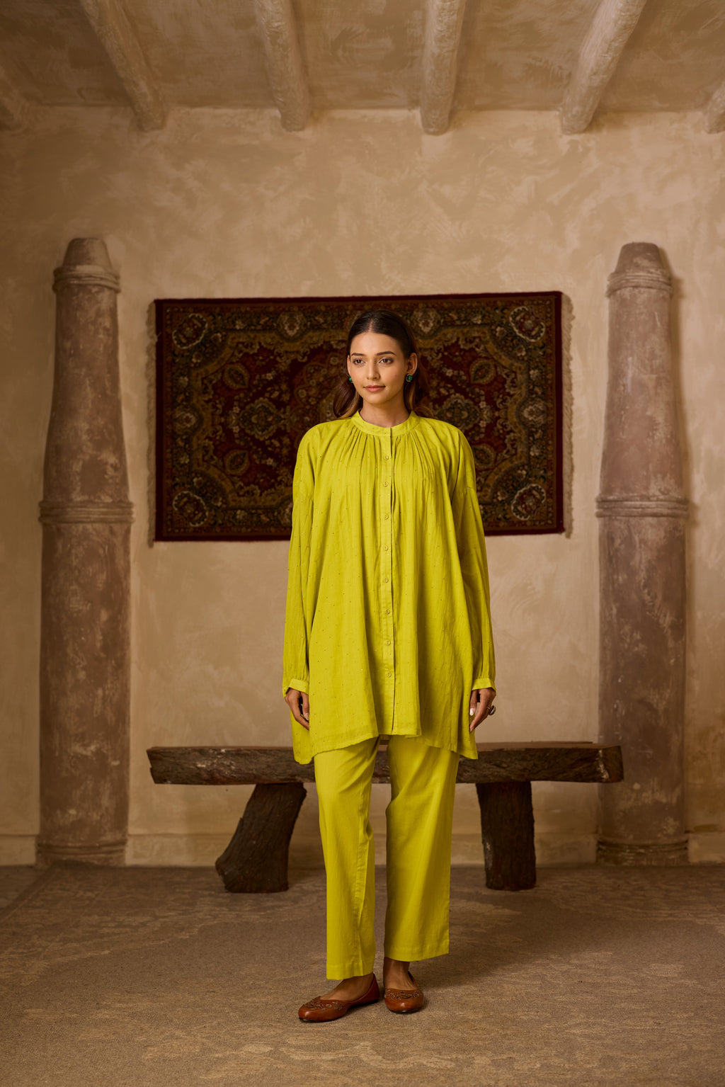 BASANTI CO-ORD SET LIME GREEN (SET OF TWO PCS)