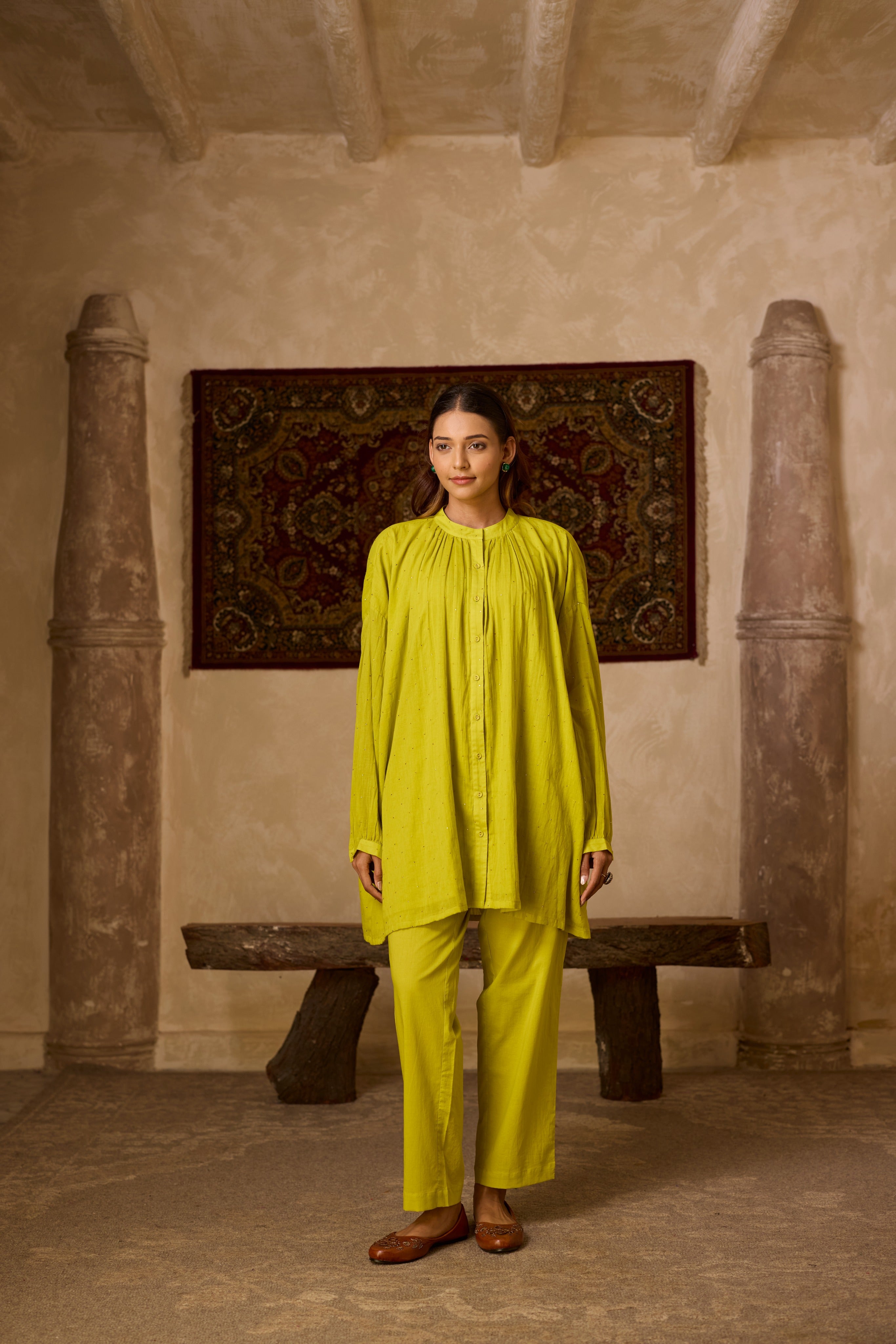 BASANTI CO-ORD SET LIME GREEN (SET OF TWO PCS)