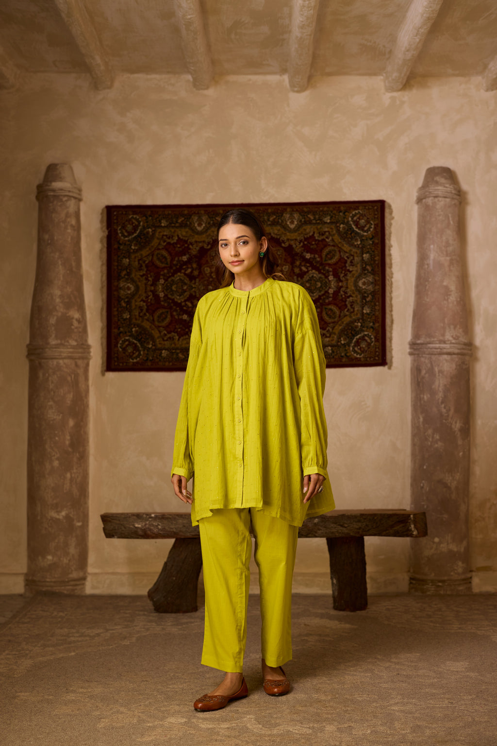 BASANTI CO-ORD SET LIME GREEN (SET OF TWO PCS)