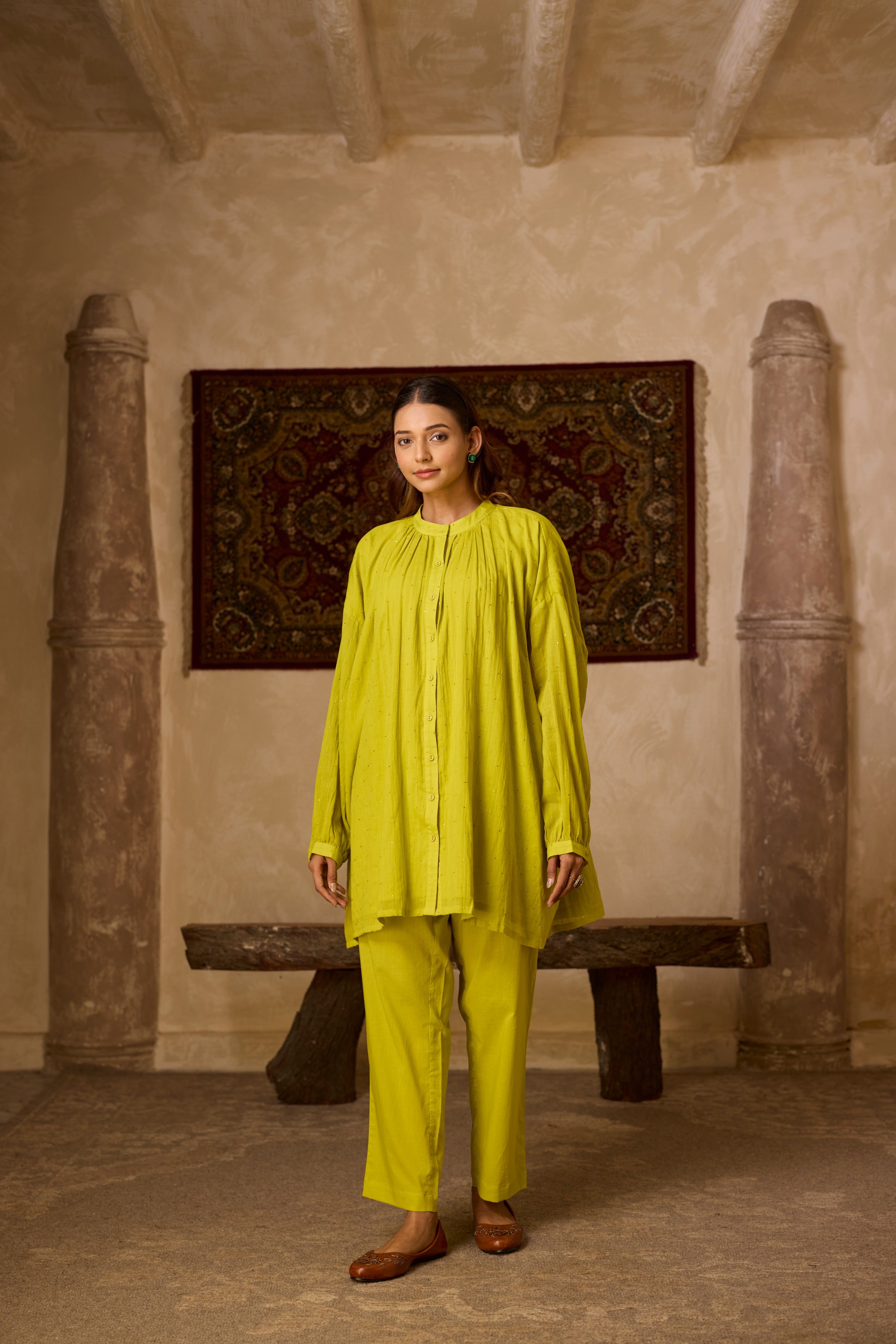 BASANTI CO-ORD SET LIME GREEN (SET OF TWO PCS)