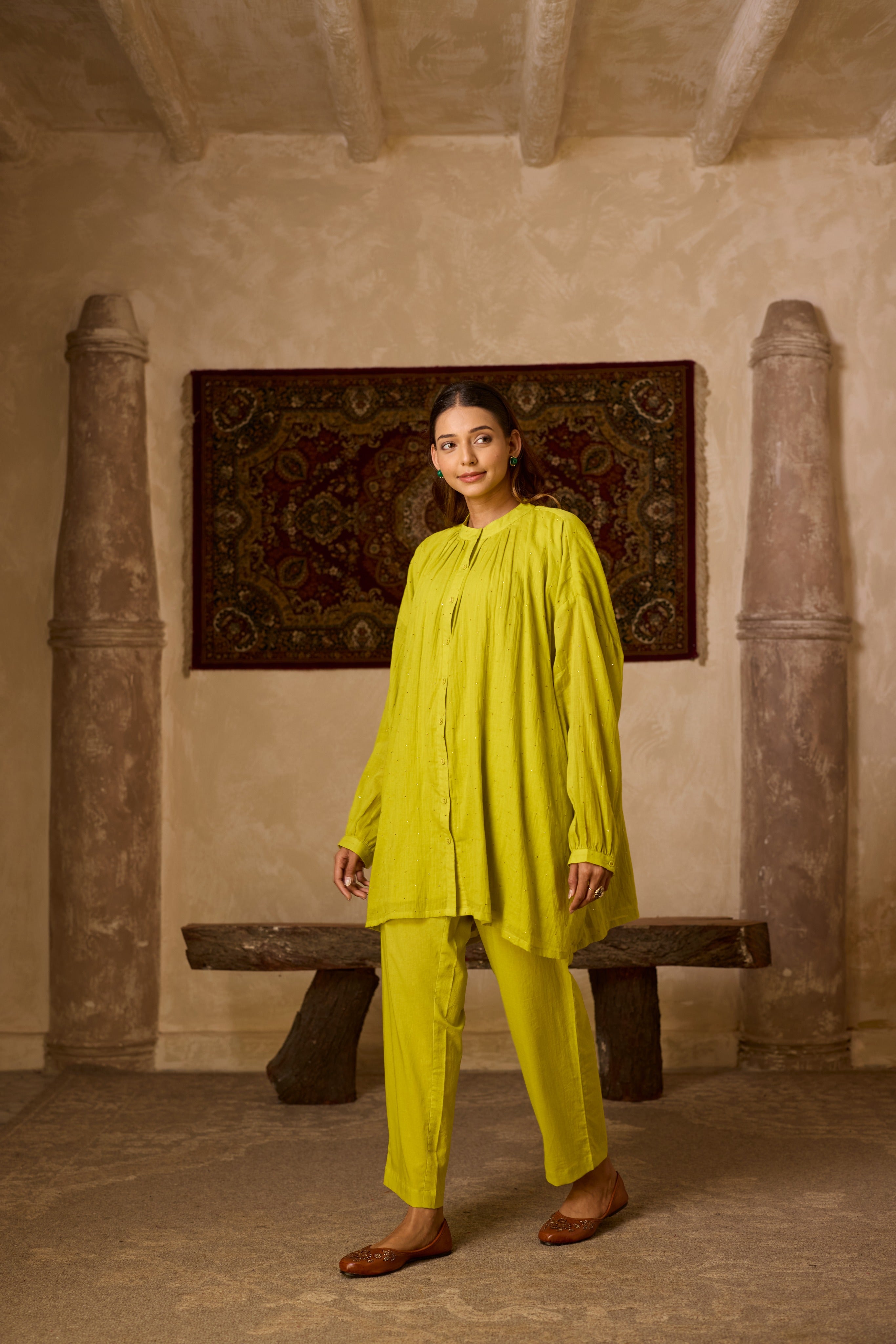 BASANTI CO-ORD SET LIME GREEN (SET OF TWO PCS)