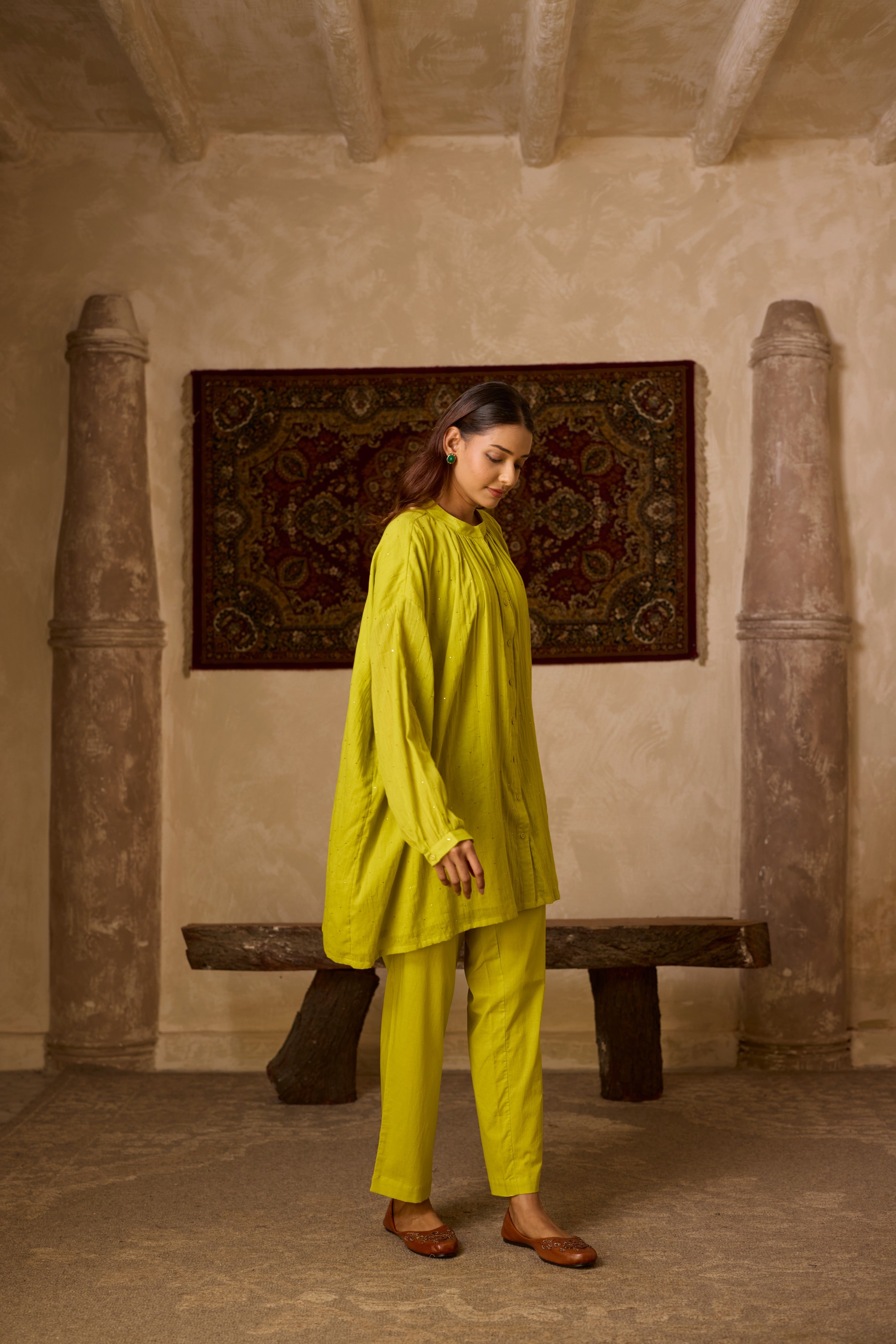 BASANTI CO-ORD SET LIME GREEN (SET OF TWO PCS)