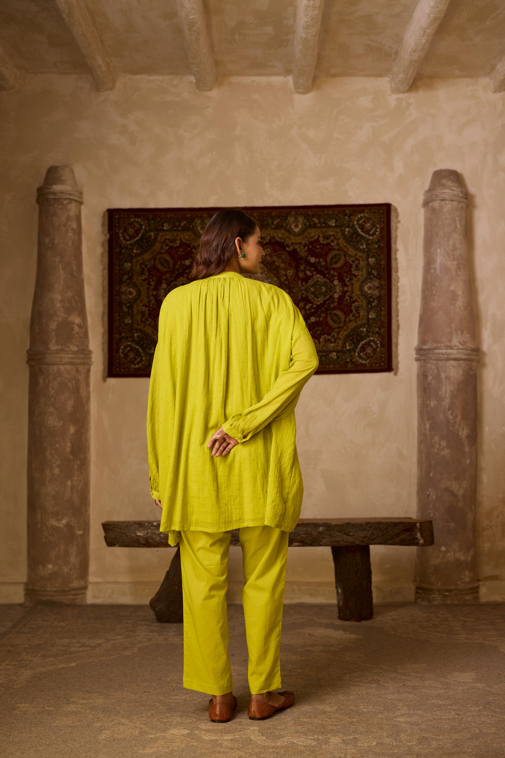 BASANTI CO-ORD SET LIME GREEN (SET OF TWO PCS)