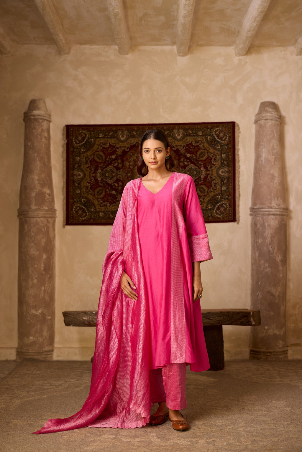 MEHER KURTA SET PINK  (SET OF THREE)