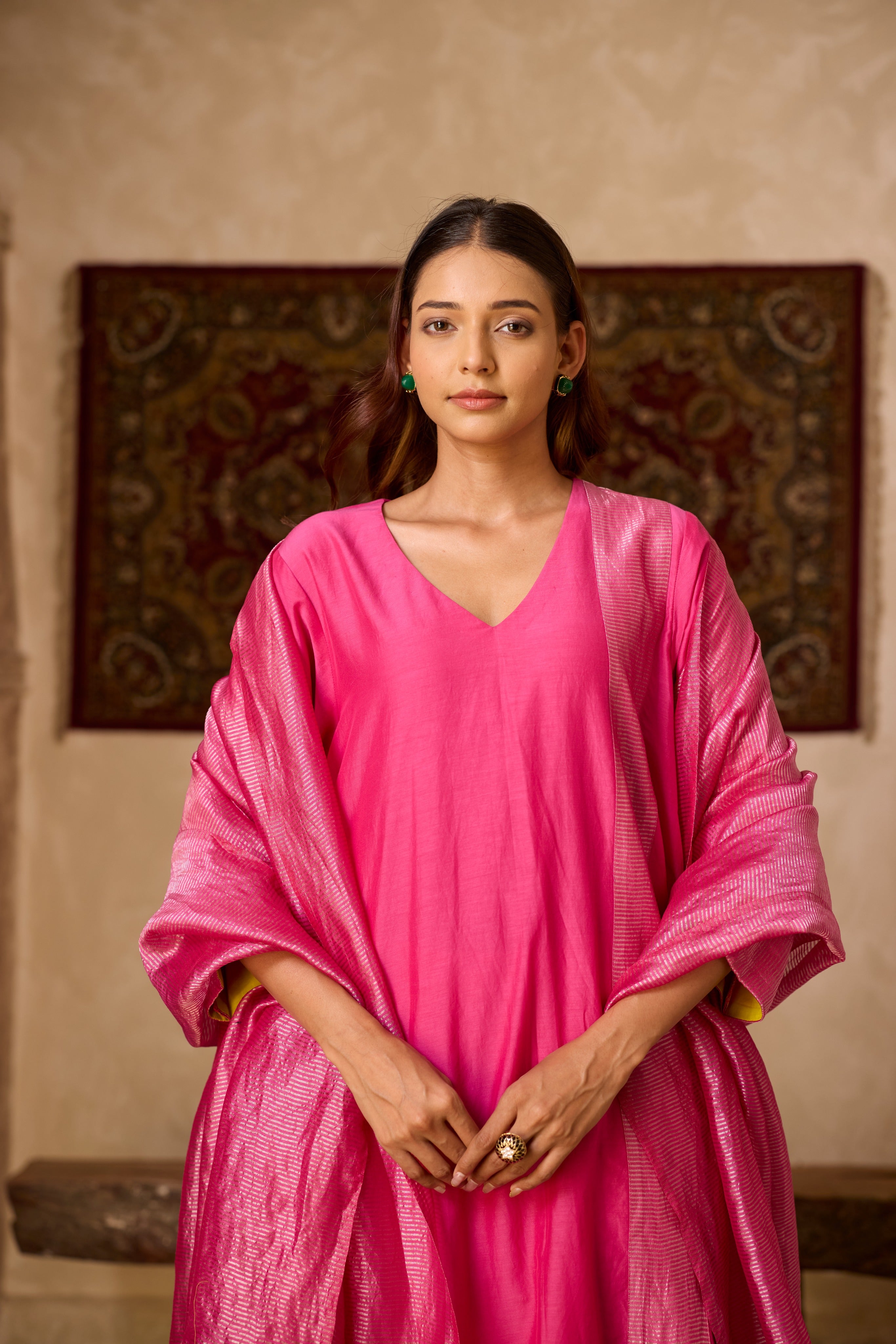 MEHER KURTA SET PINK  (SET OF THREE)