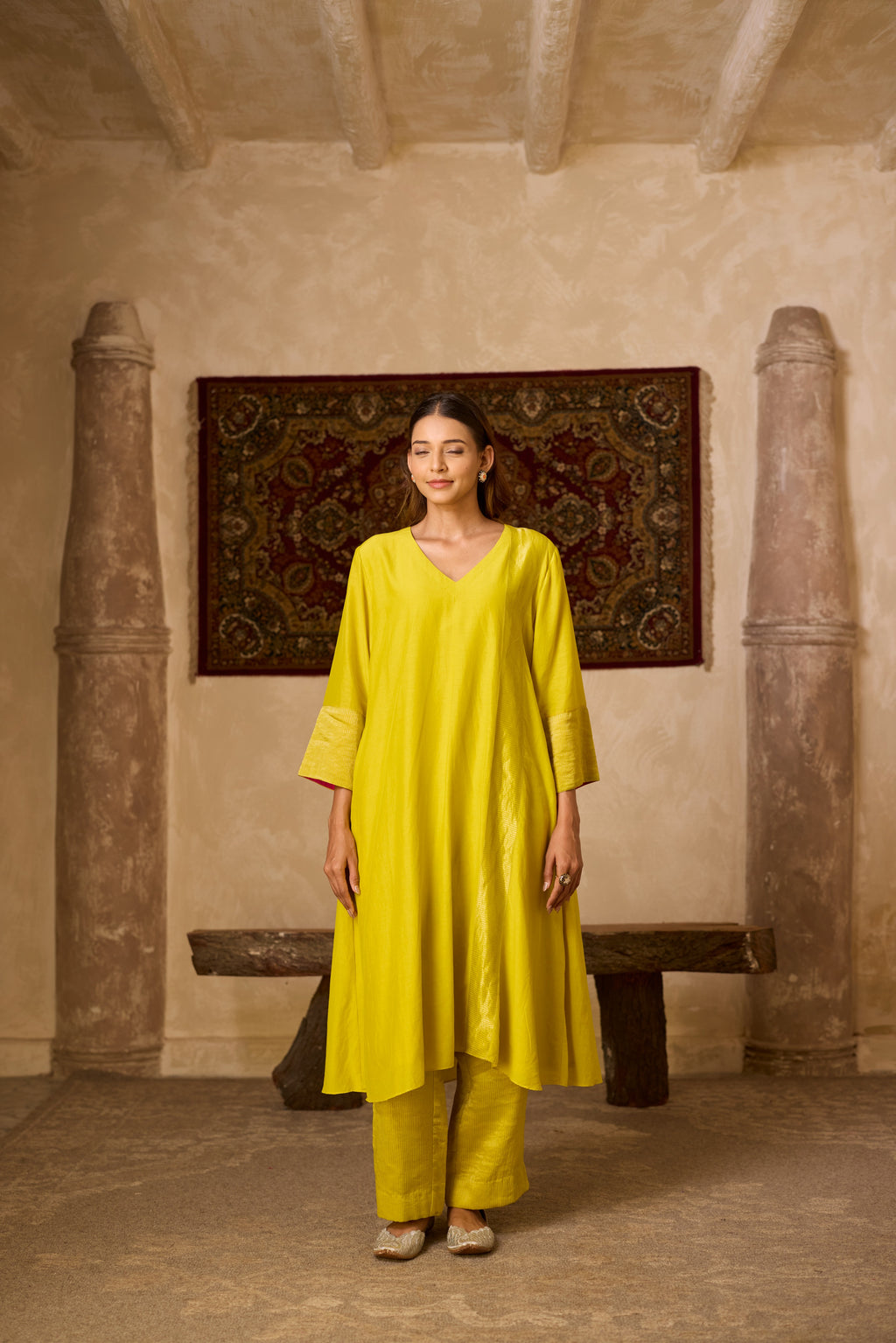MEHER KURTA SET YELLOW  (SET OF THREE)