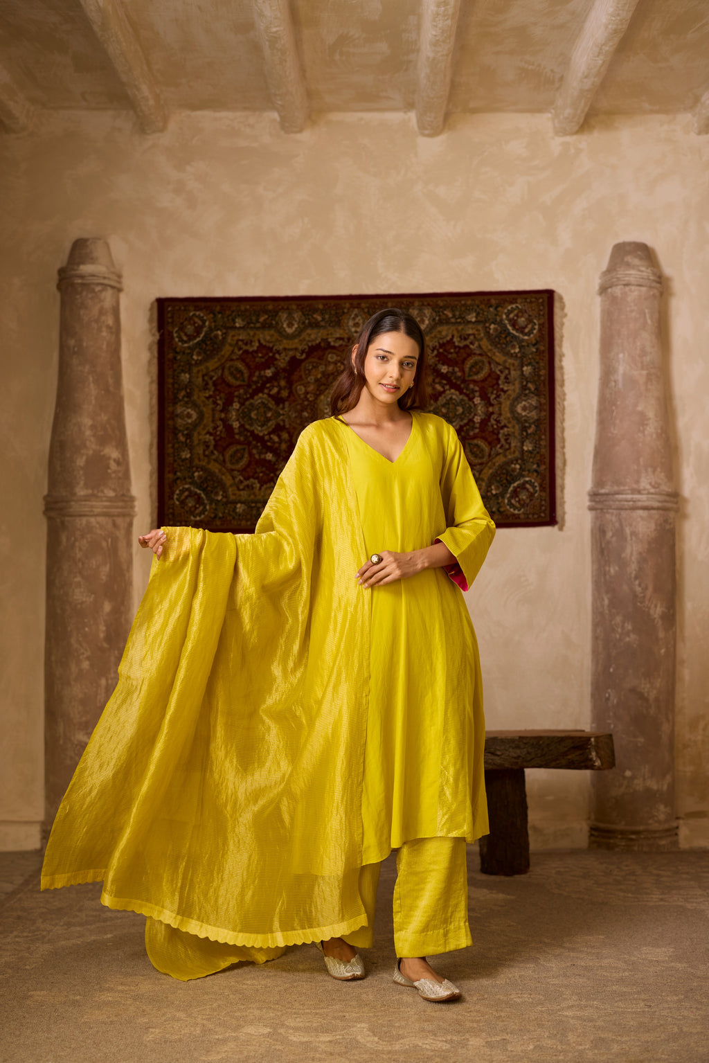 MEHER KURTA SET YELLOW  (SET OF THREE)