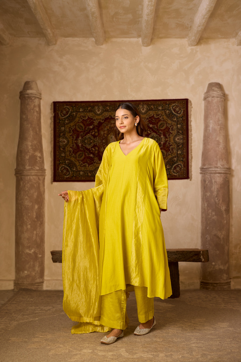 MEHER KURTA SET YELLOW  (SET OF THREE)