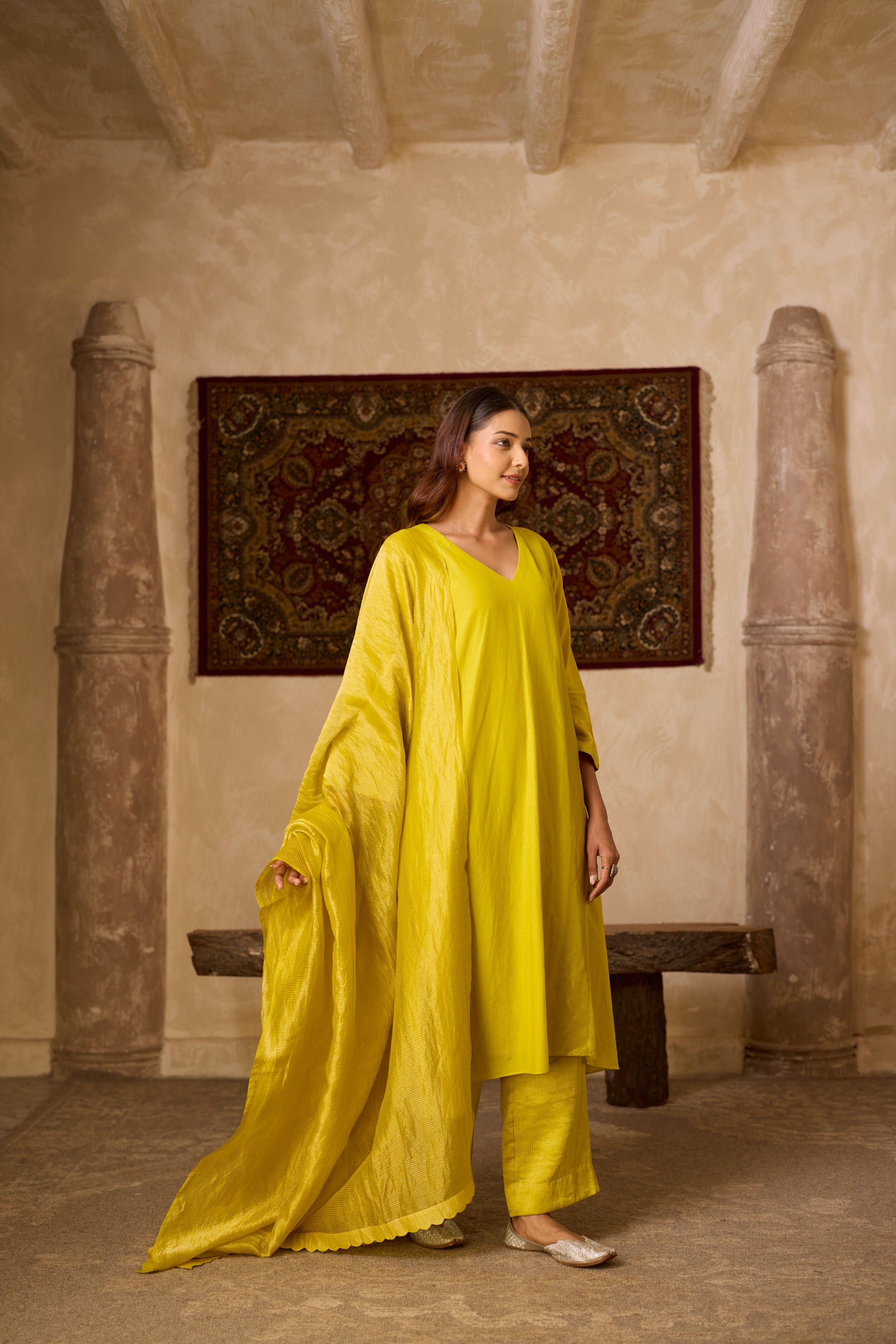 MEHER KURTA SET YELLOW  (SET OF THREE)