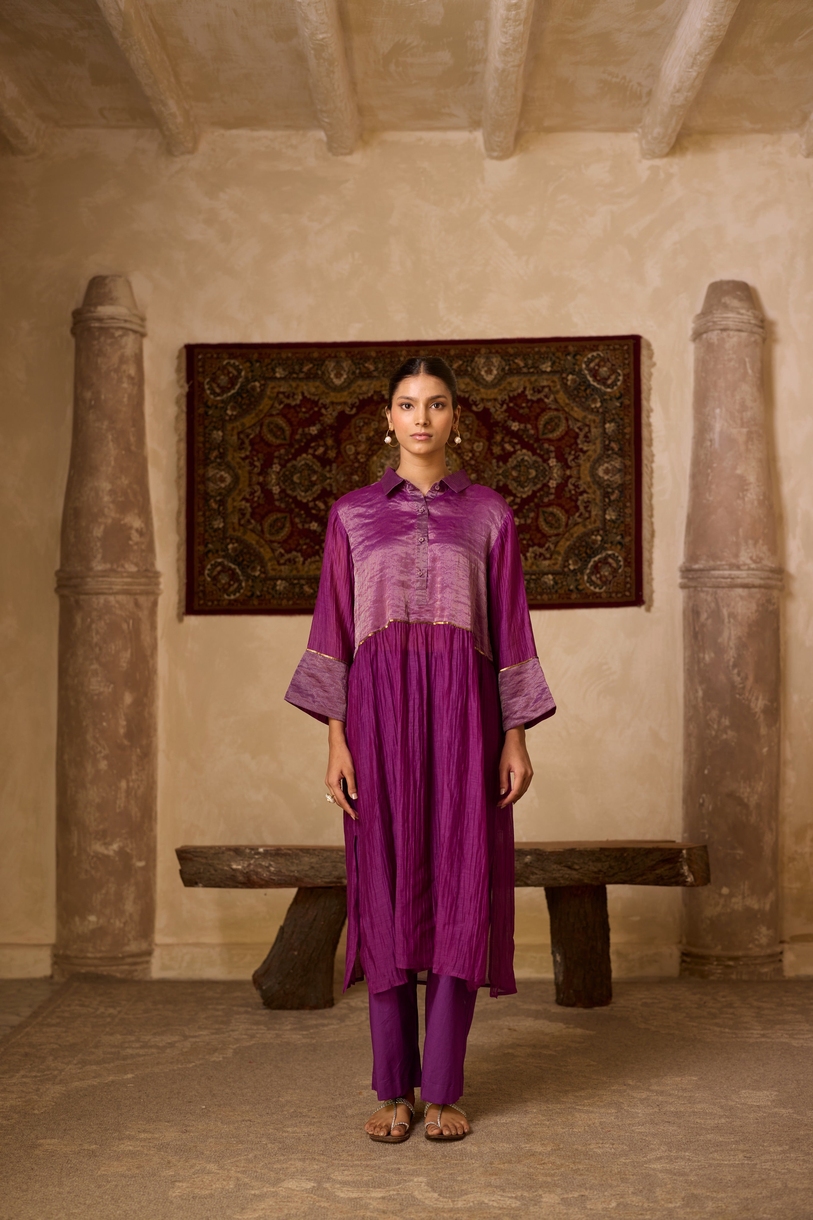 PURPLE  STRIPED KURTA SET