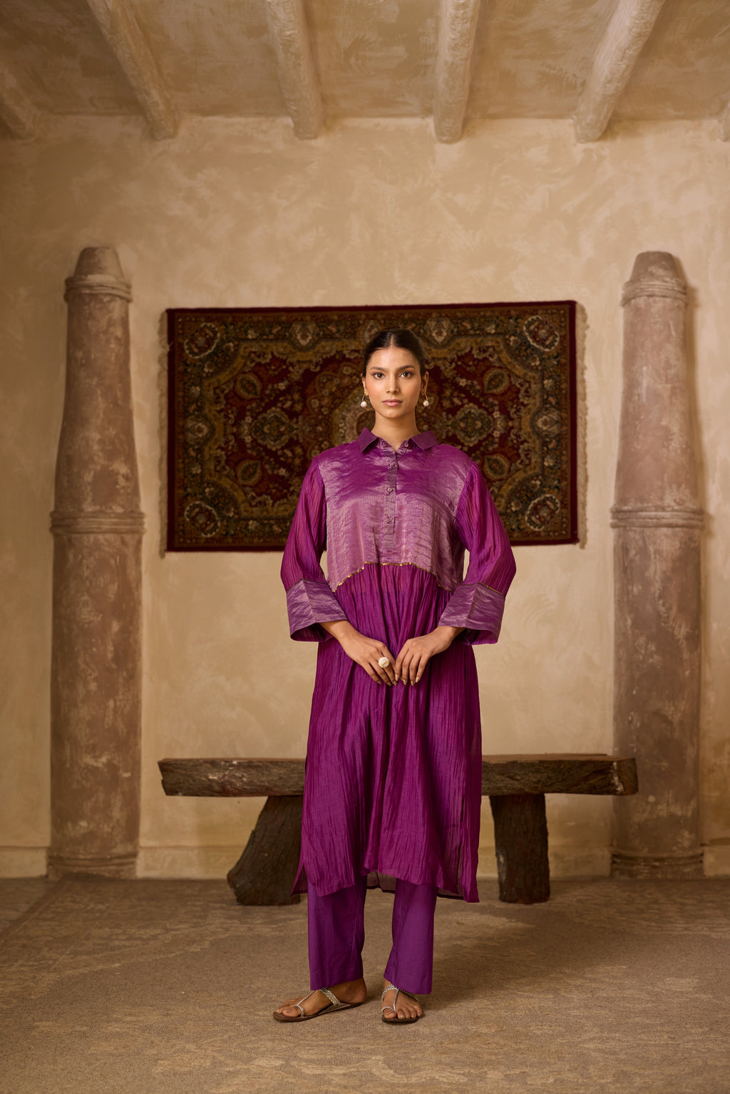 PURPLE  STRIPED KURTA SET