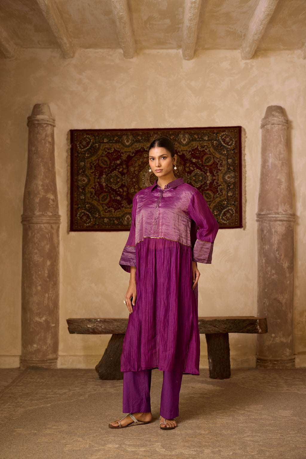 PURPLE  STRIPED KURTA SET