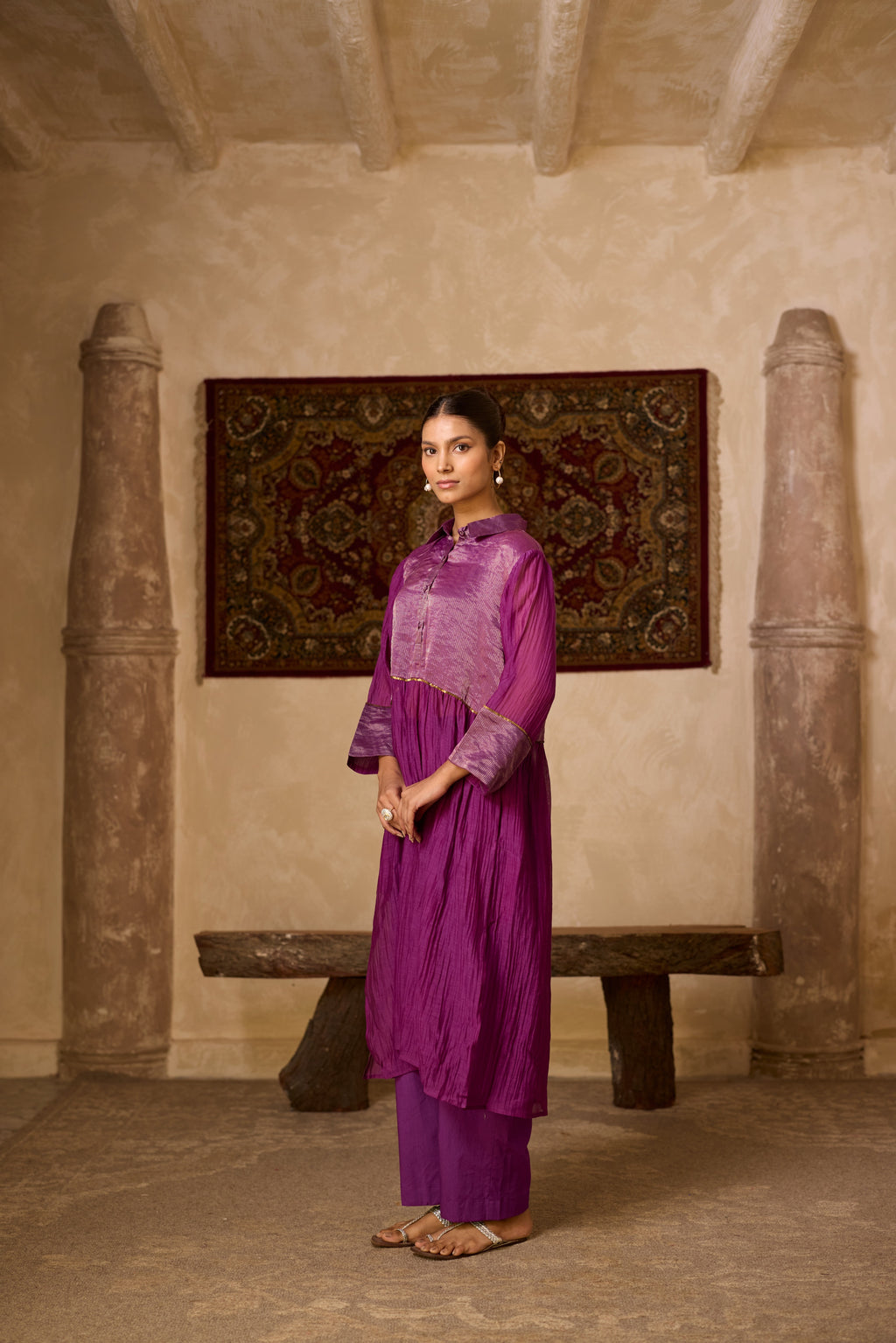 PURPLE  STRIPED KURTA SET