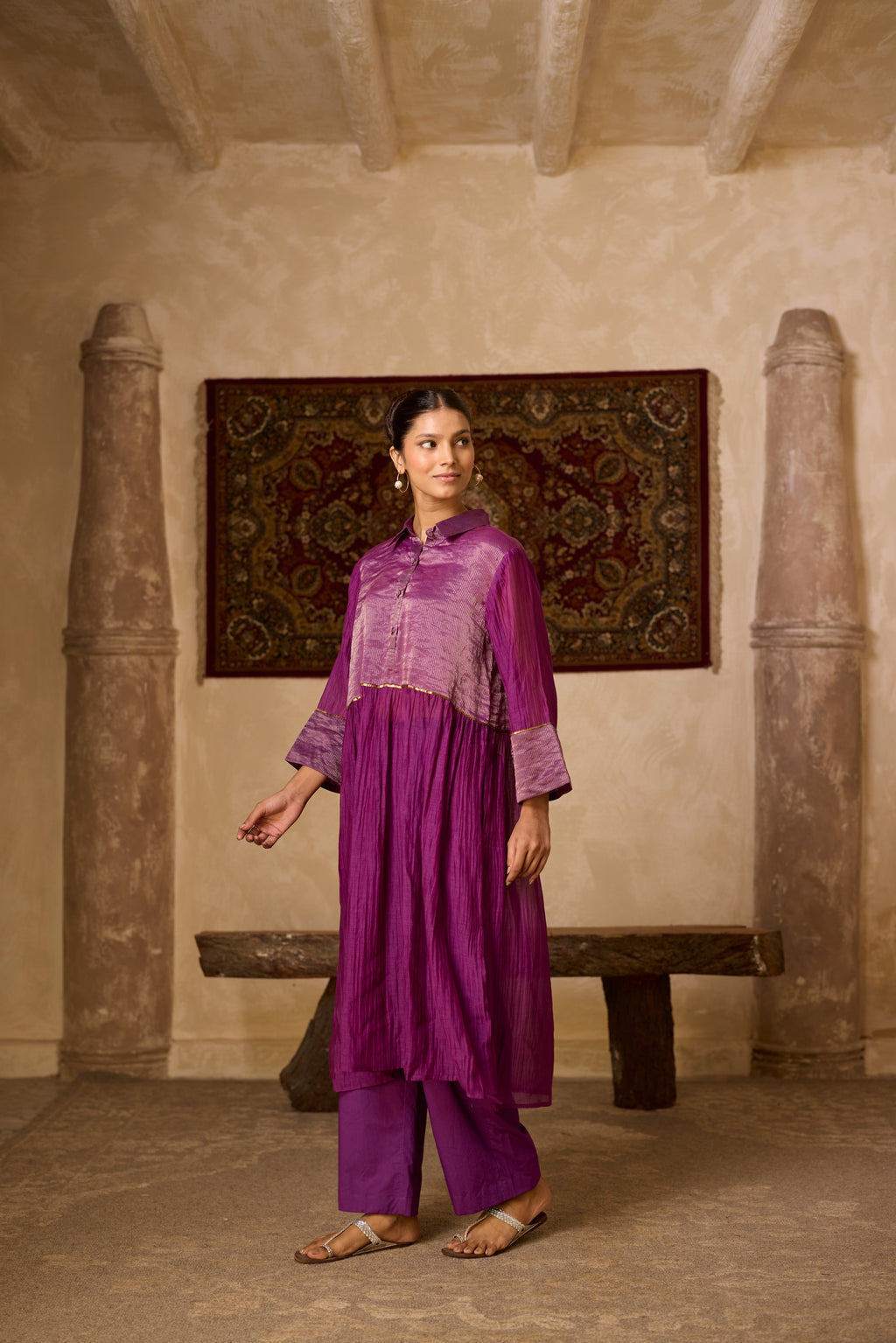 PURPLE  STRIPED KURTA SET