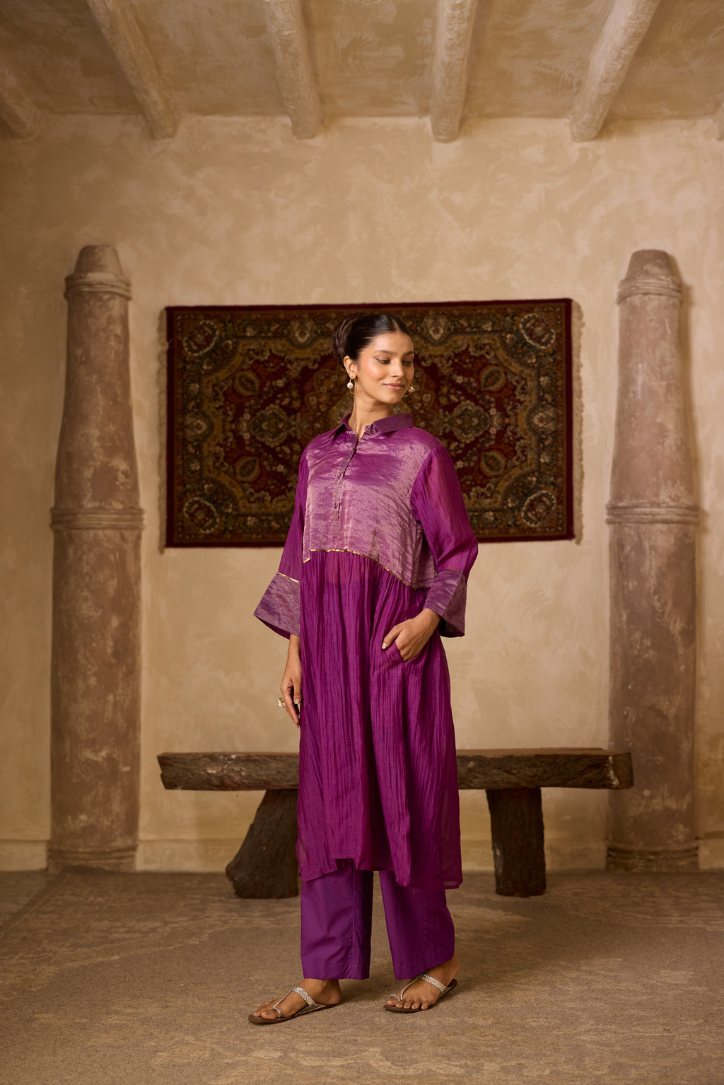 PURPLE  STRIPED KURTA SET