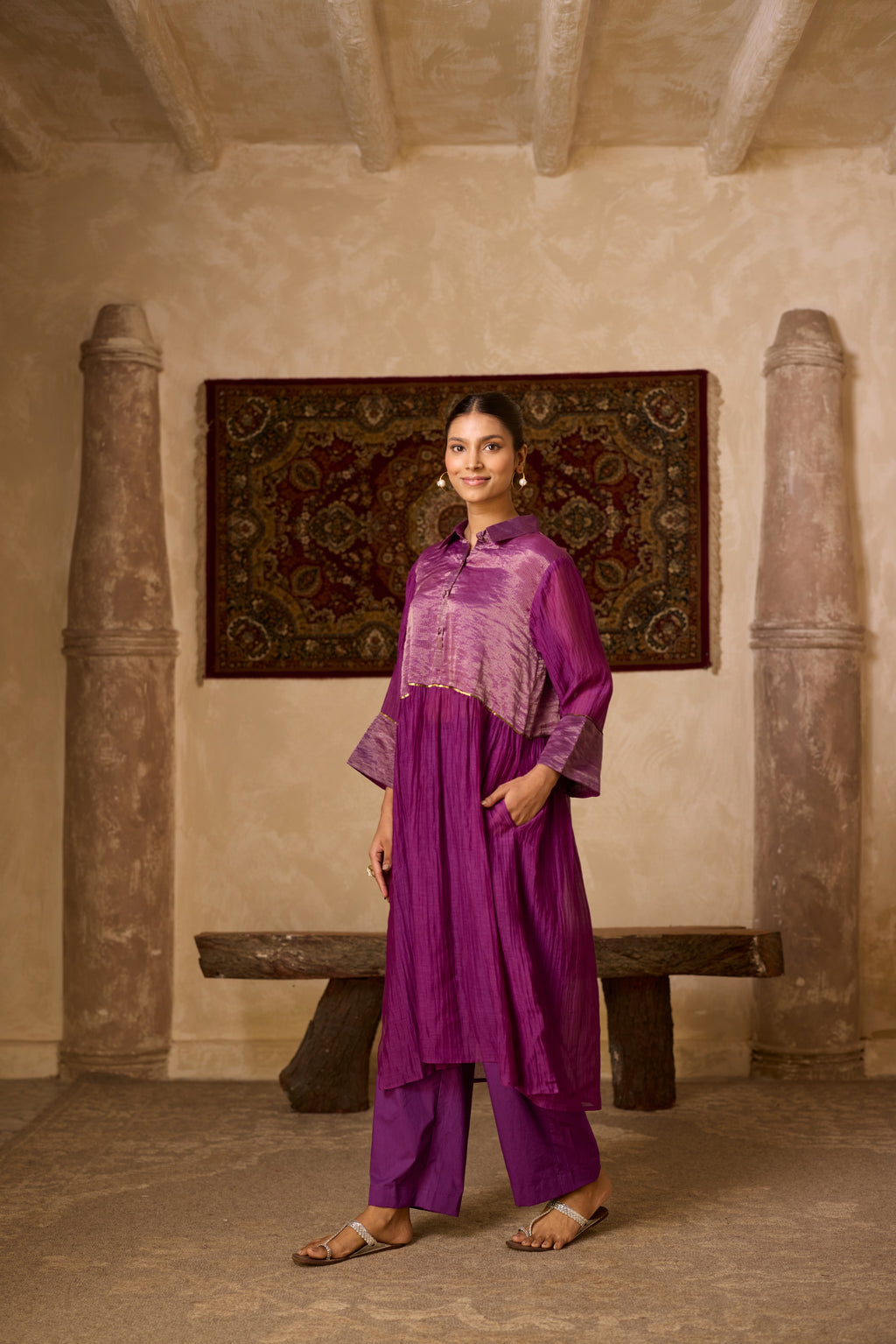 PURPLE  STRIPED KURTA SET
