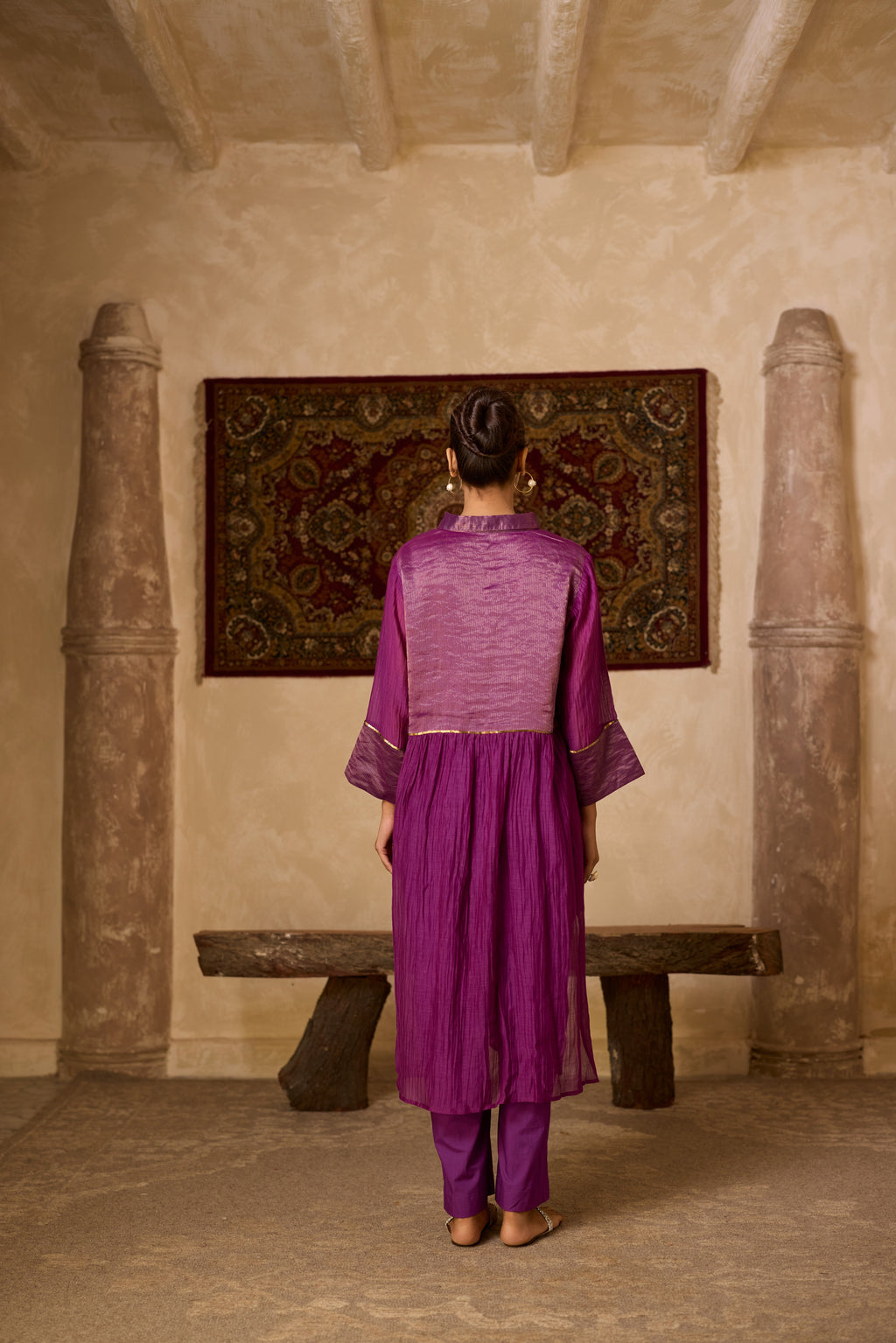 PURPLE  STRIPED KURTA SET