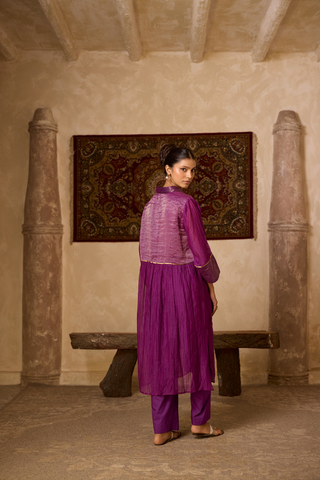 PURPLE  STRIPED KURTA SET