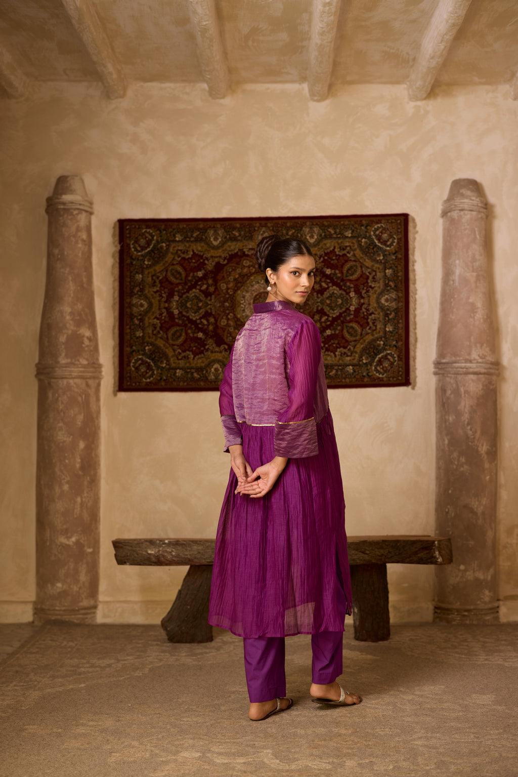 PURPLE  STRIPED KURTA SET
