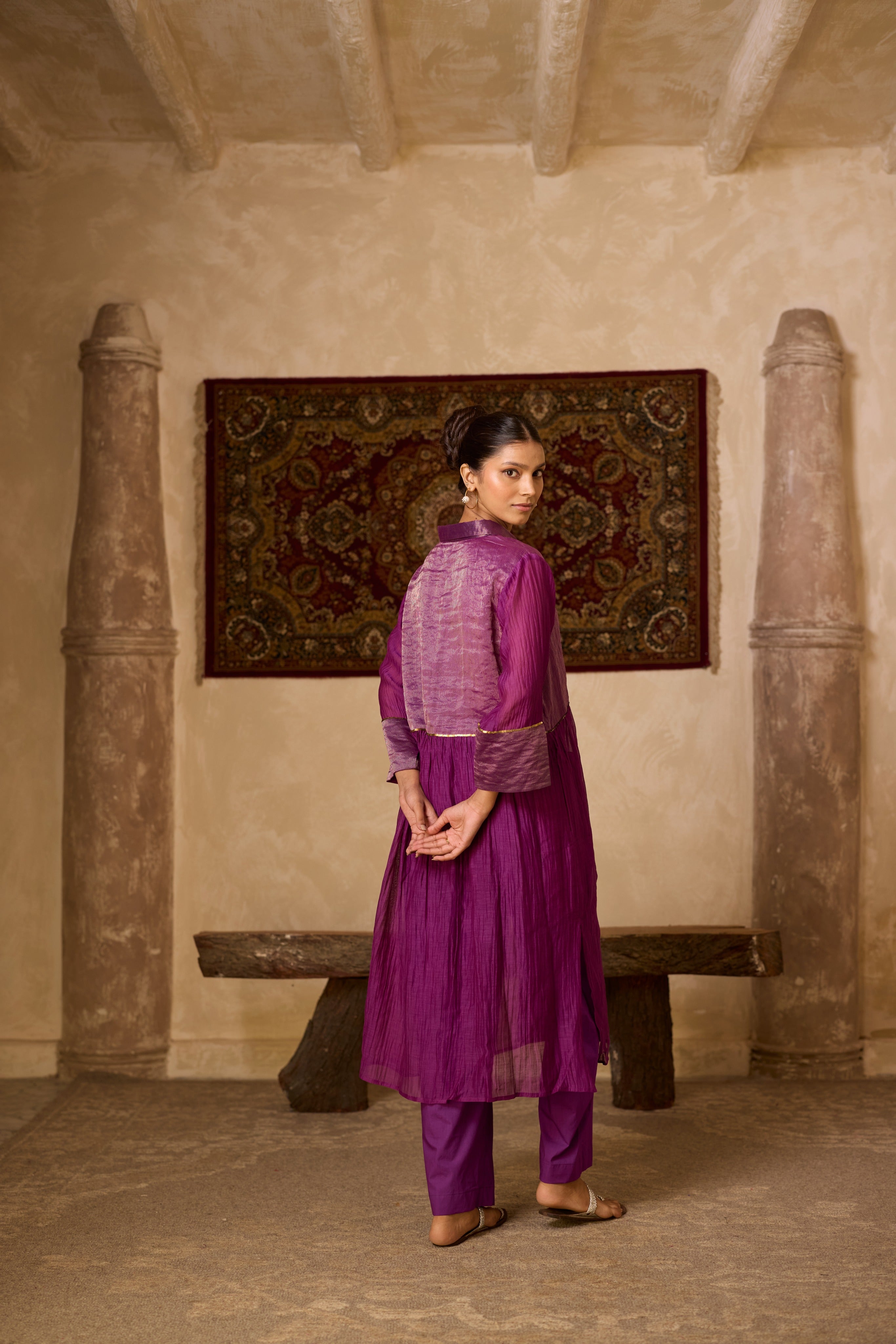 PURPLE  STRIPED KURTA SET