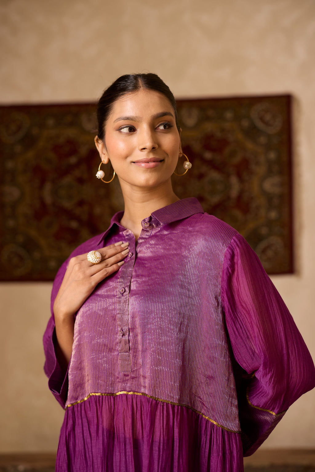 PURPLE  STRIPED KURTA SET