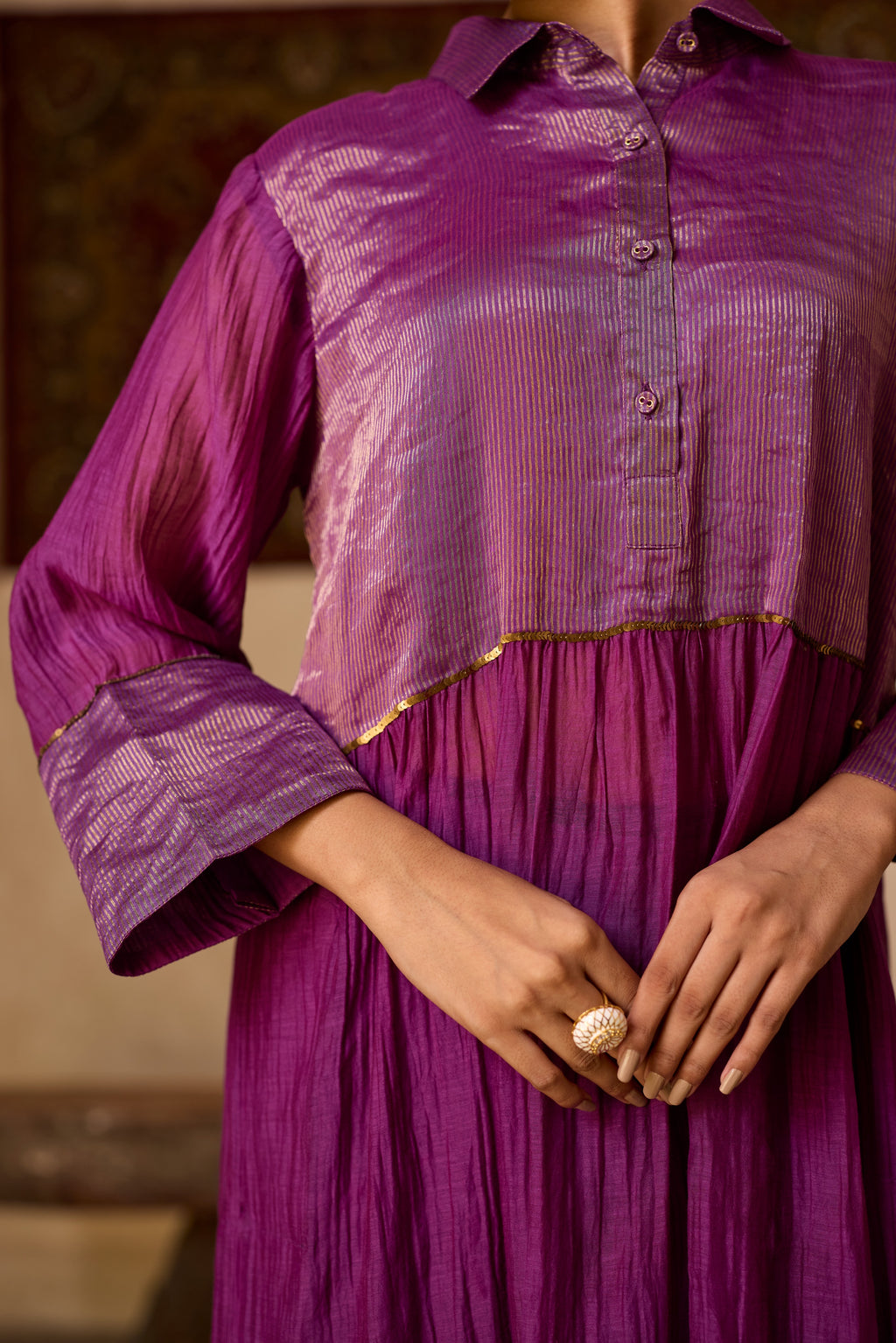 PURPLE  STRIPED KURTA SET
