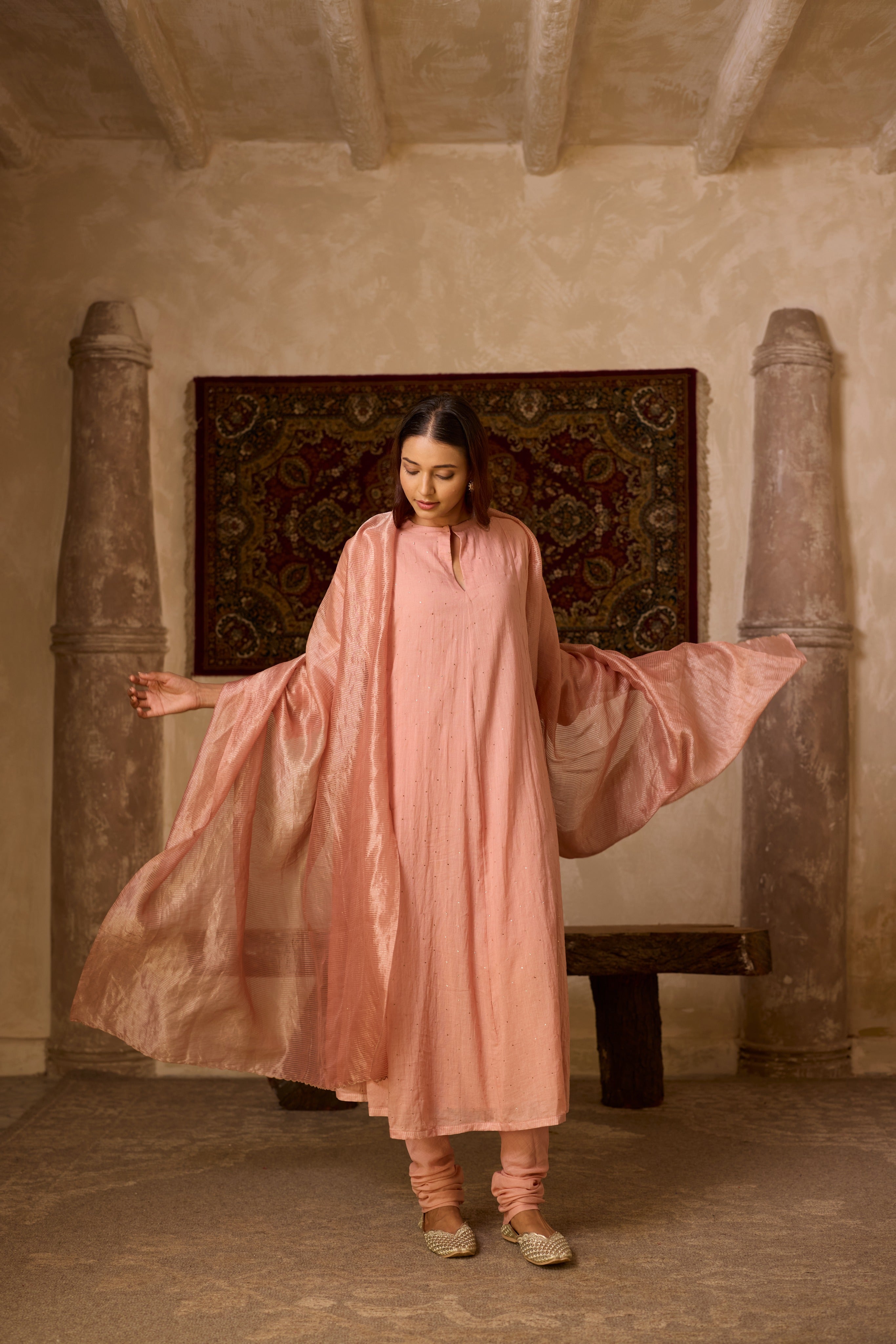 NOOR KALIDAR KURTA SET ROSE (SET OF THREE)