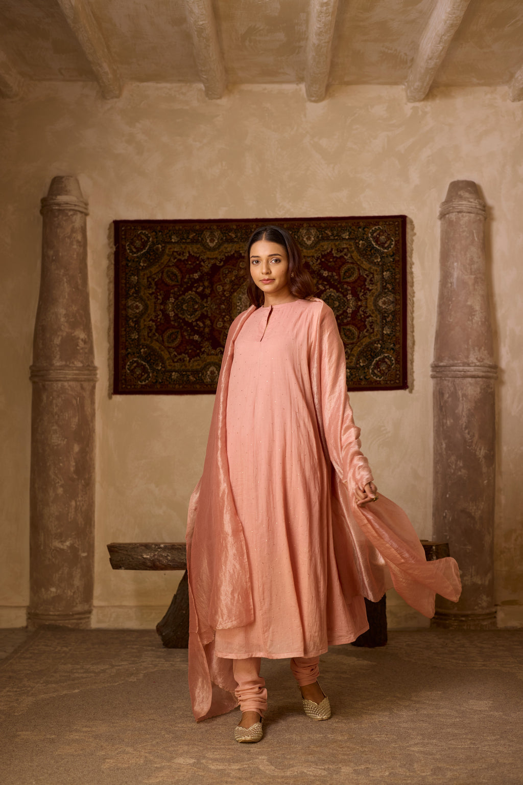NOOR KALIDAR KURTA SET ROSE (SET OF THREE)
