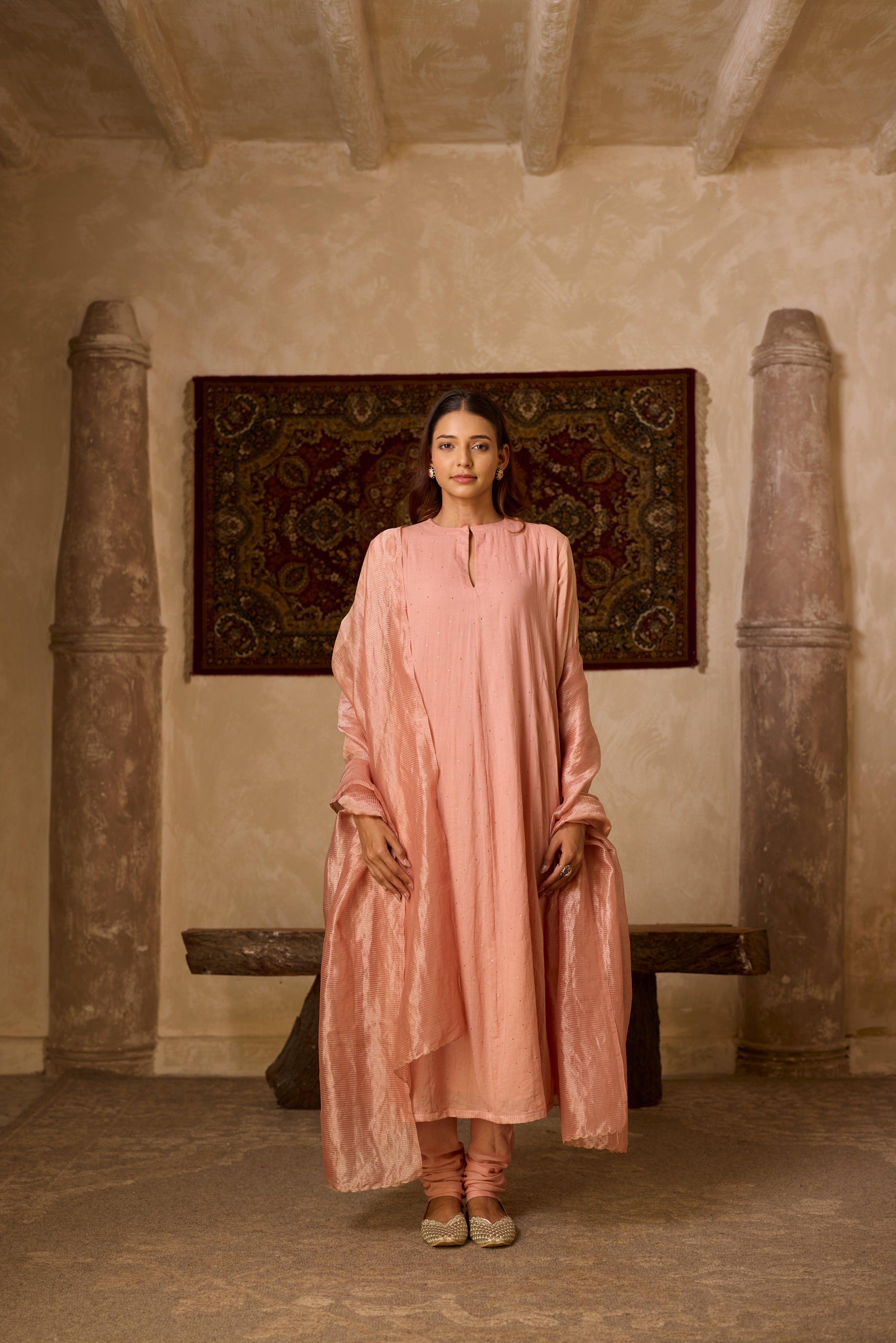 NOOR KALIDAR KURTA SET ROSE (SET OF THREE)