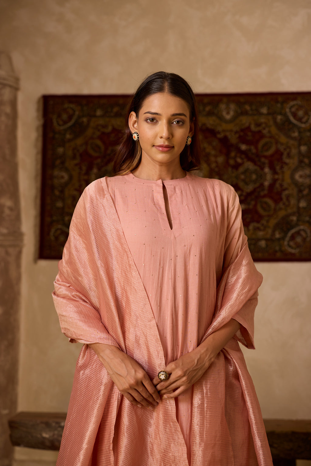 NOOR KALIDAR KURTA SET ROSE (SET OF THREE)