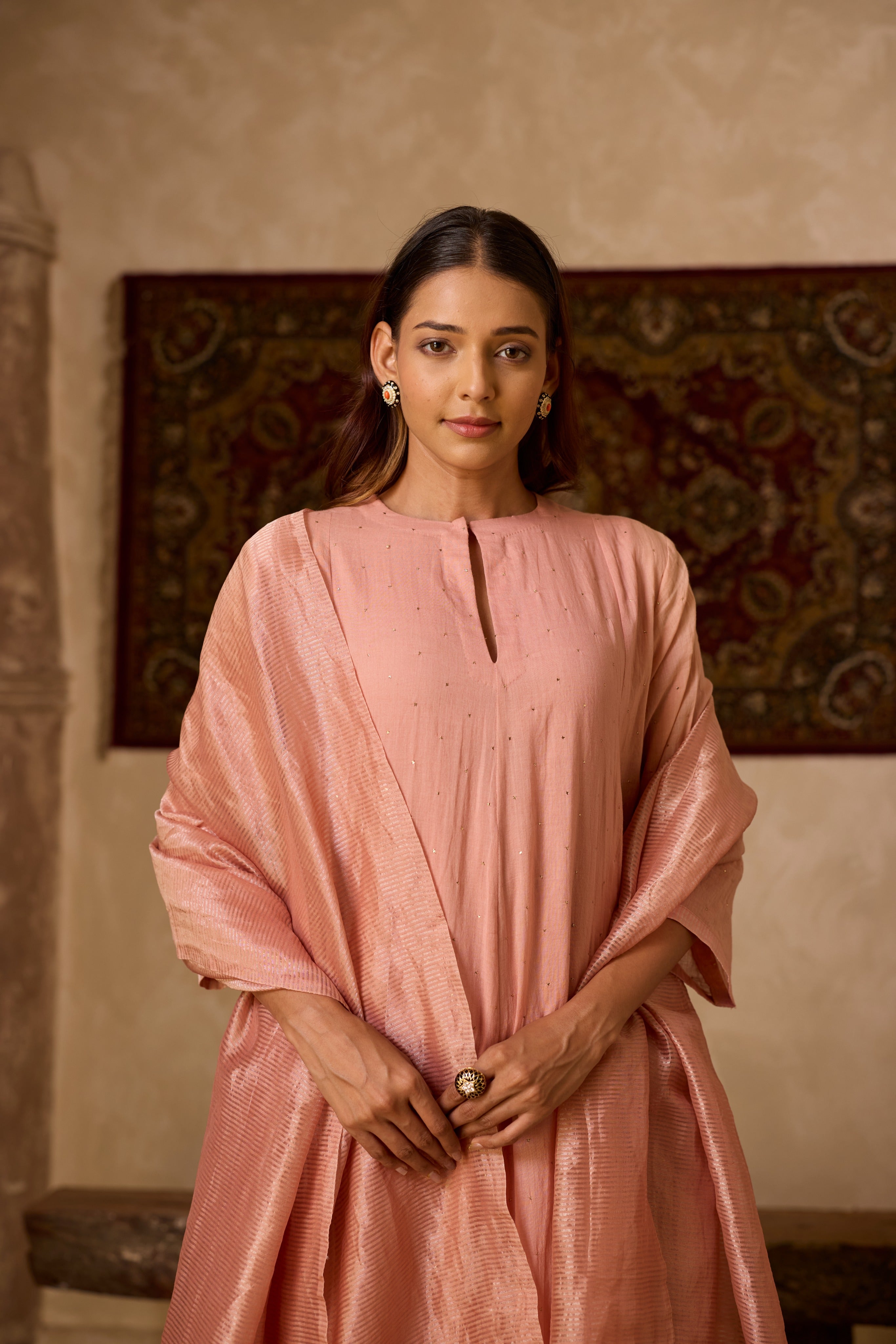 NOOR KALIDAR KURTA SET ROSE (SET OF THREE)