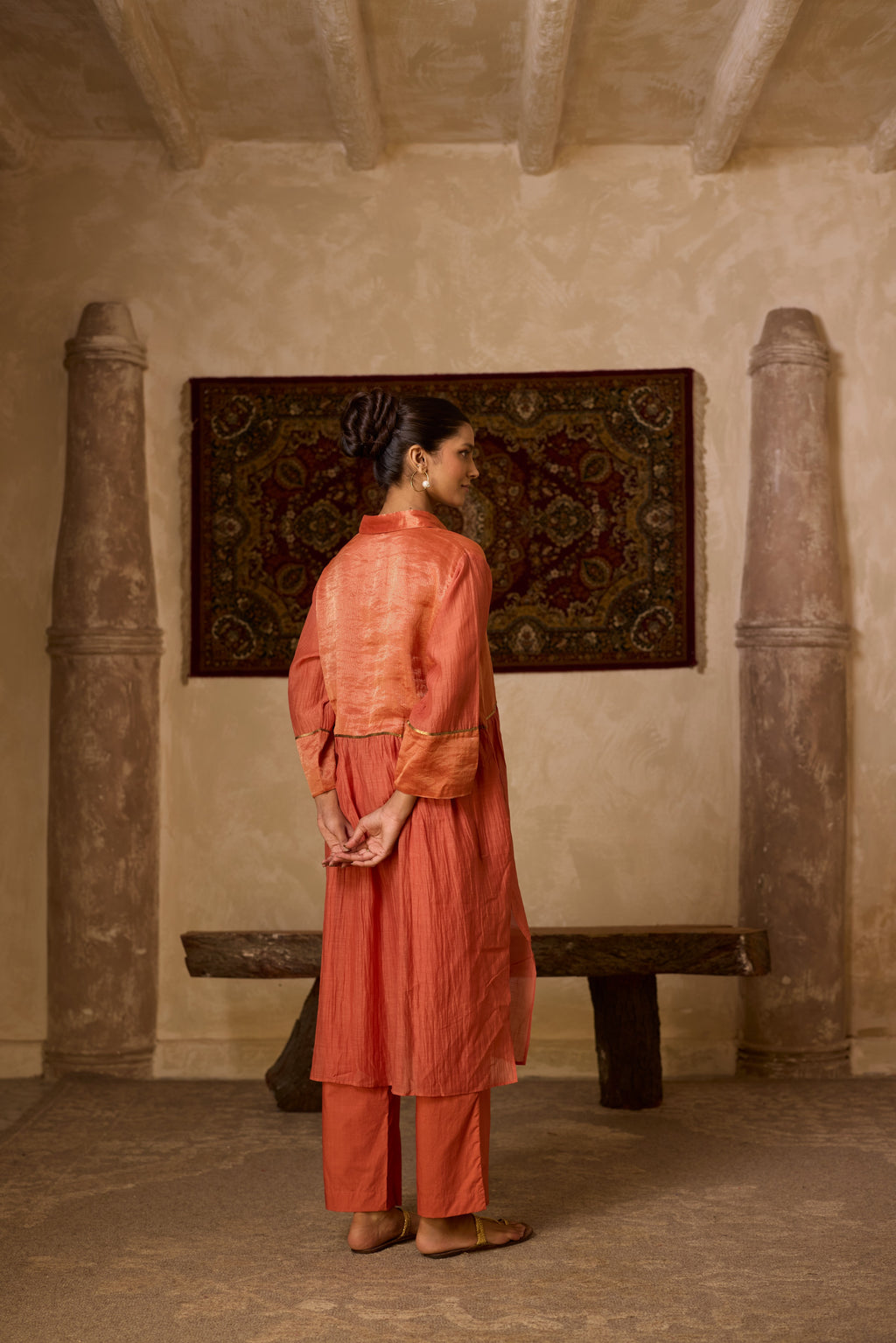 RUST STRIPED KURTA SET