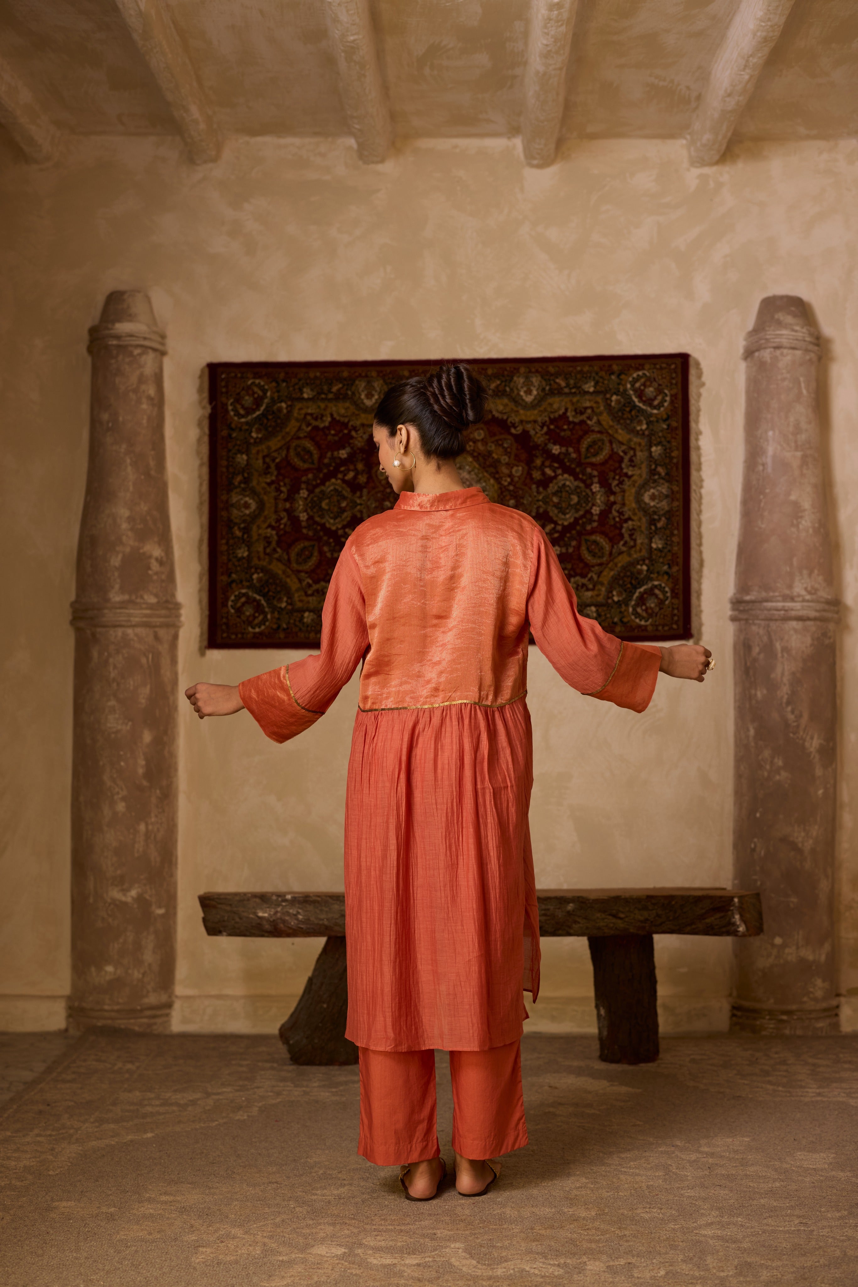 RUST STRIPED KURTA SET