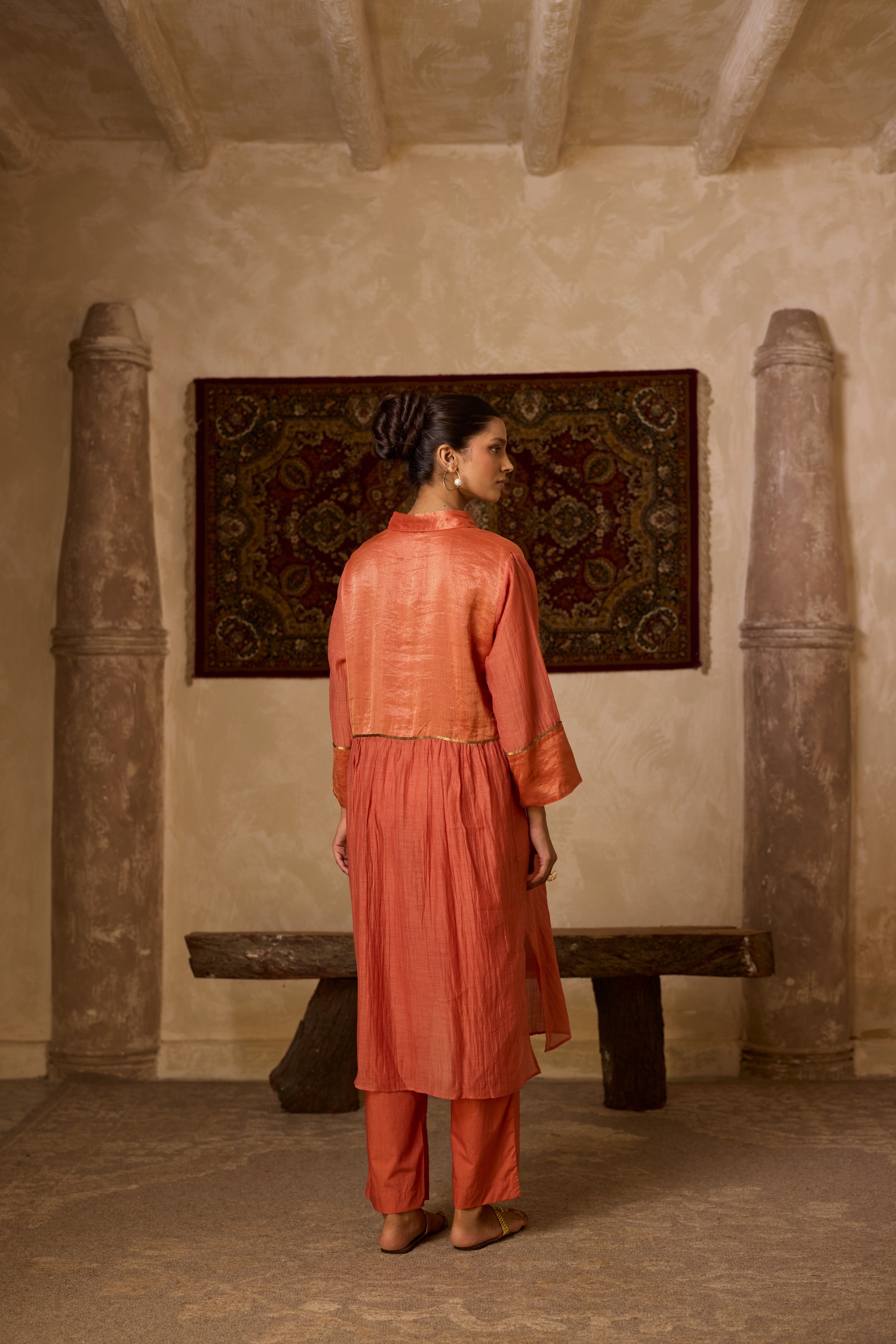RUST STRIPED KURTA SET