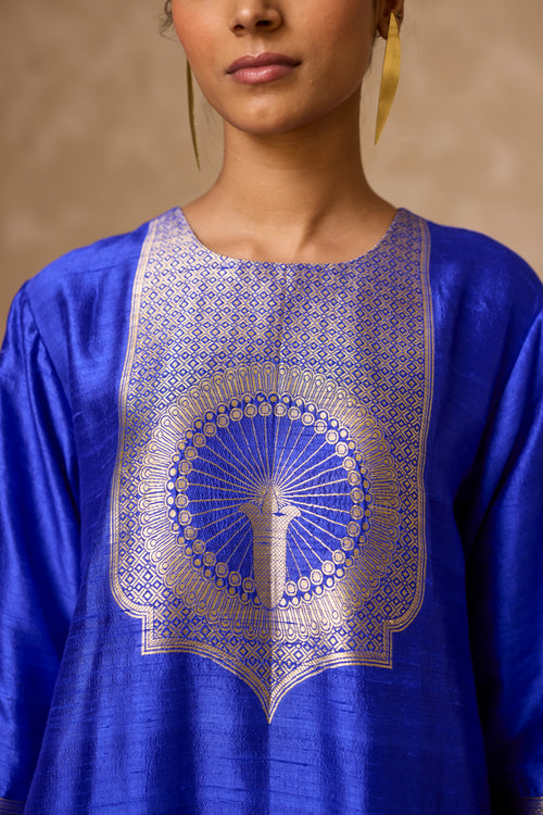 ADA RO SILK KURTA SET ROYAL BLUE